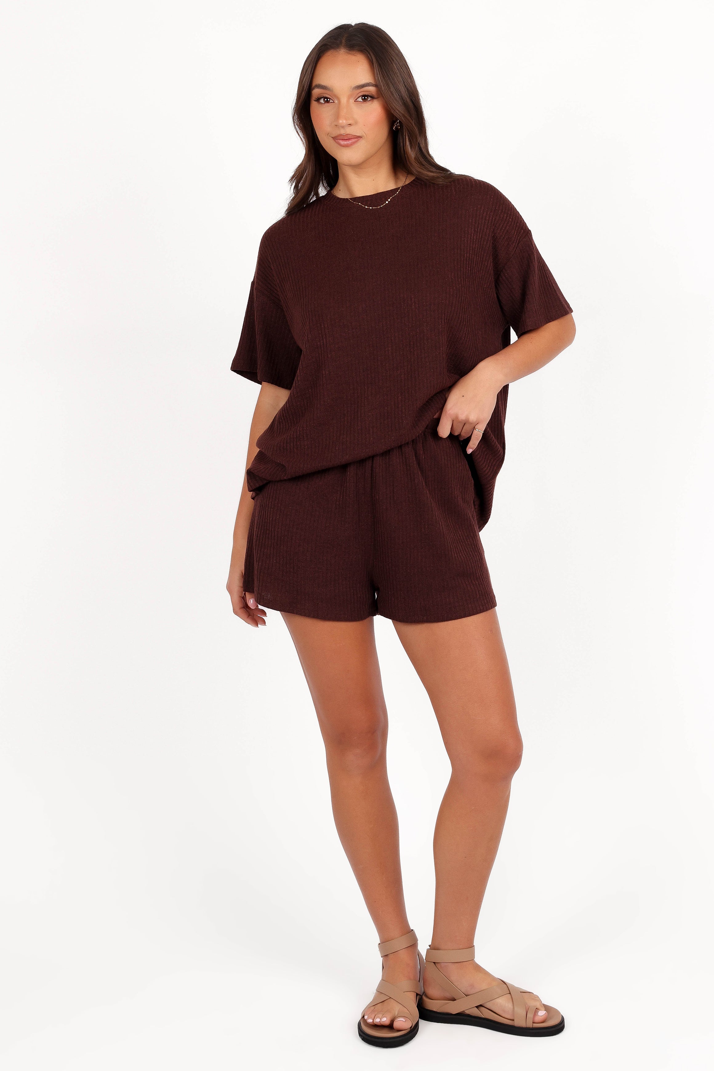 Petal and Pup USA SETS Granger Knit Short Set - Chocolate Brown
