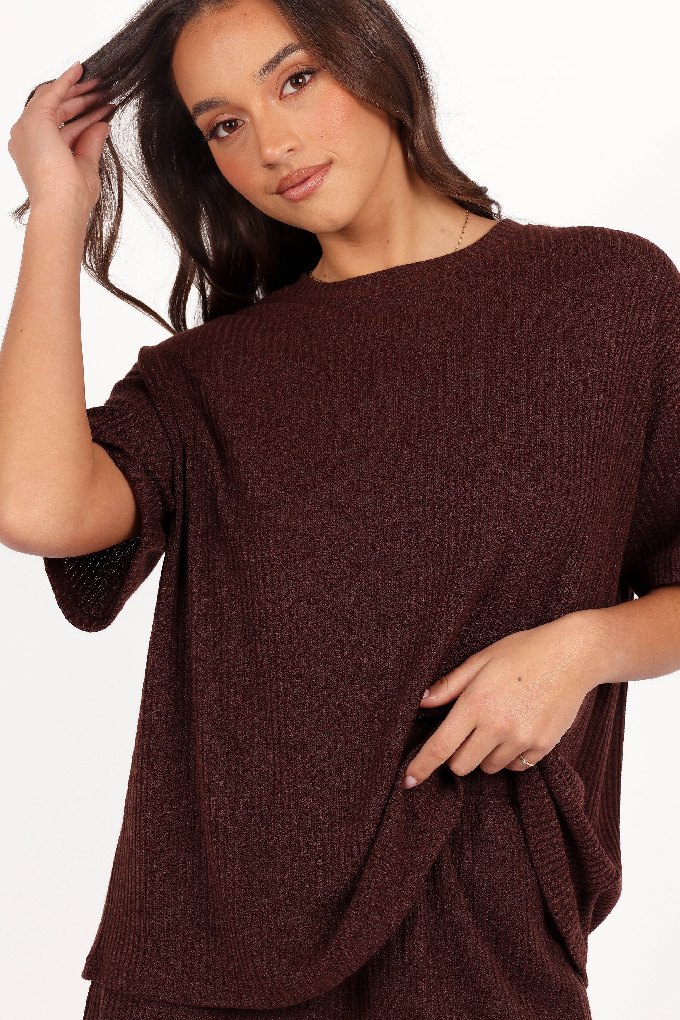 Petal and Pup USA SETS Granger Knit Short Set - Chocolate Brown