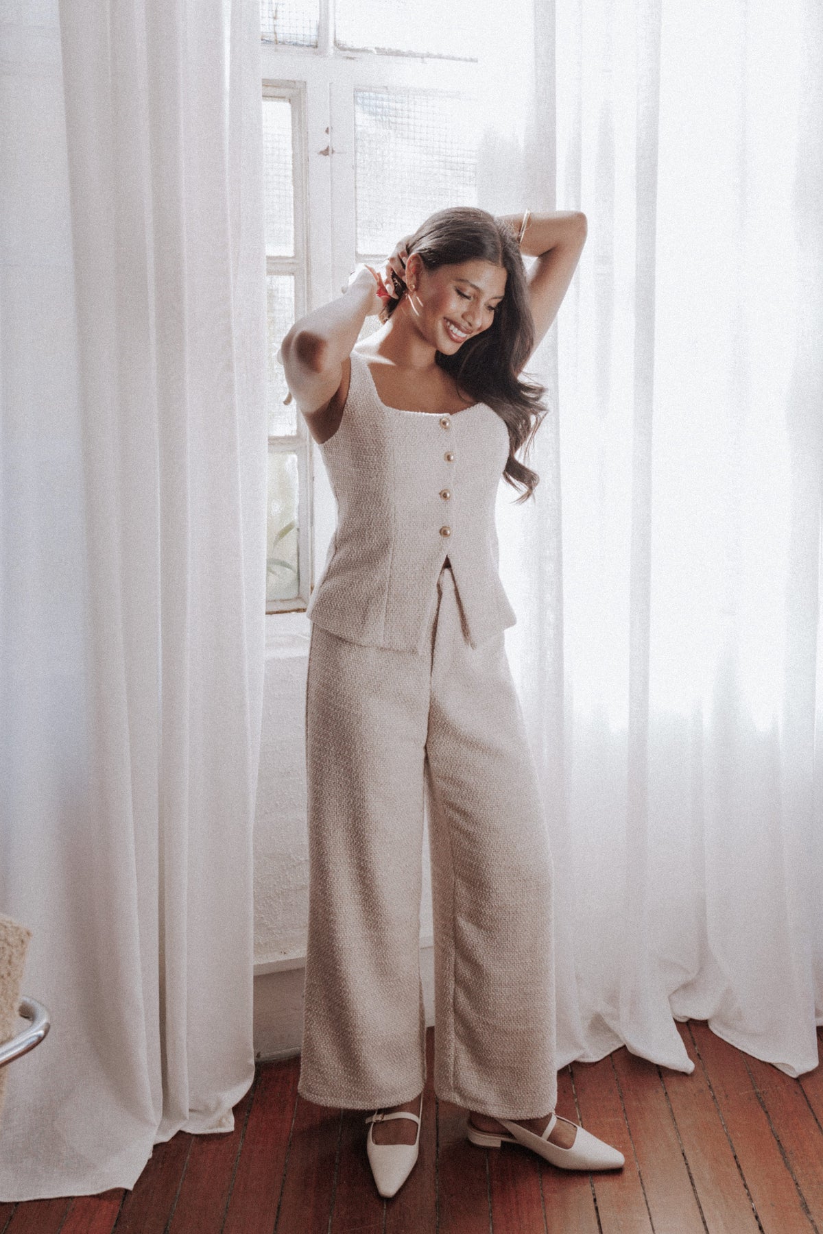 Petal and Pup USA SETS Greta Tailored Pant Set - White Brown Marl