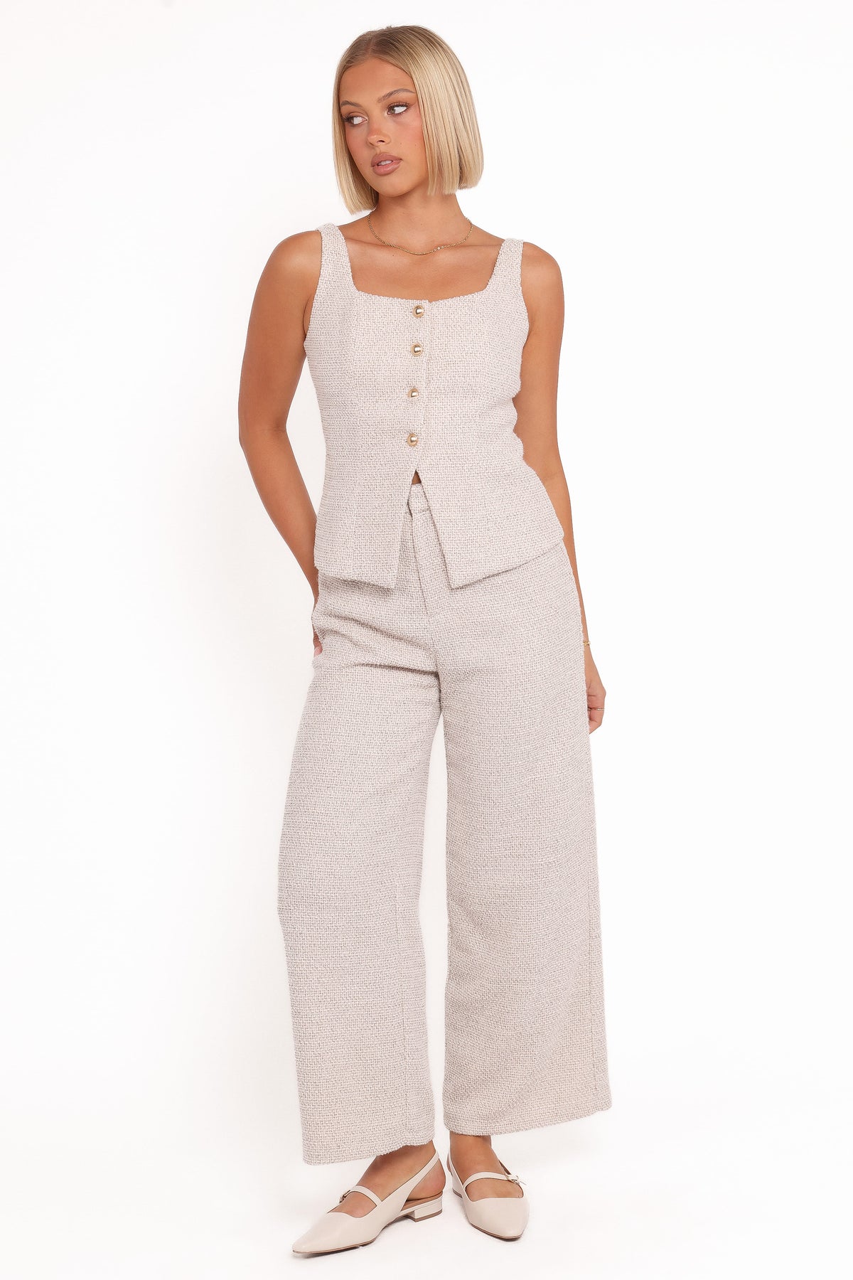 Petal and Pup USA SETS Greta Tailored Pant Set - White Brown Marl