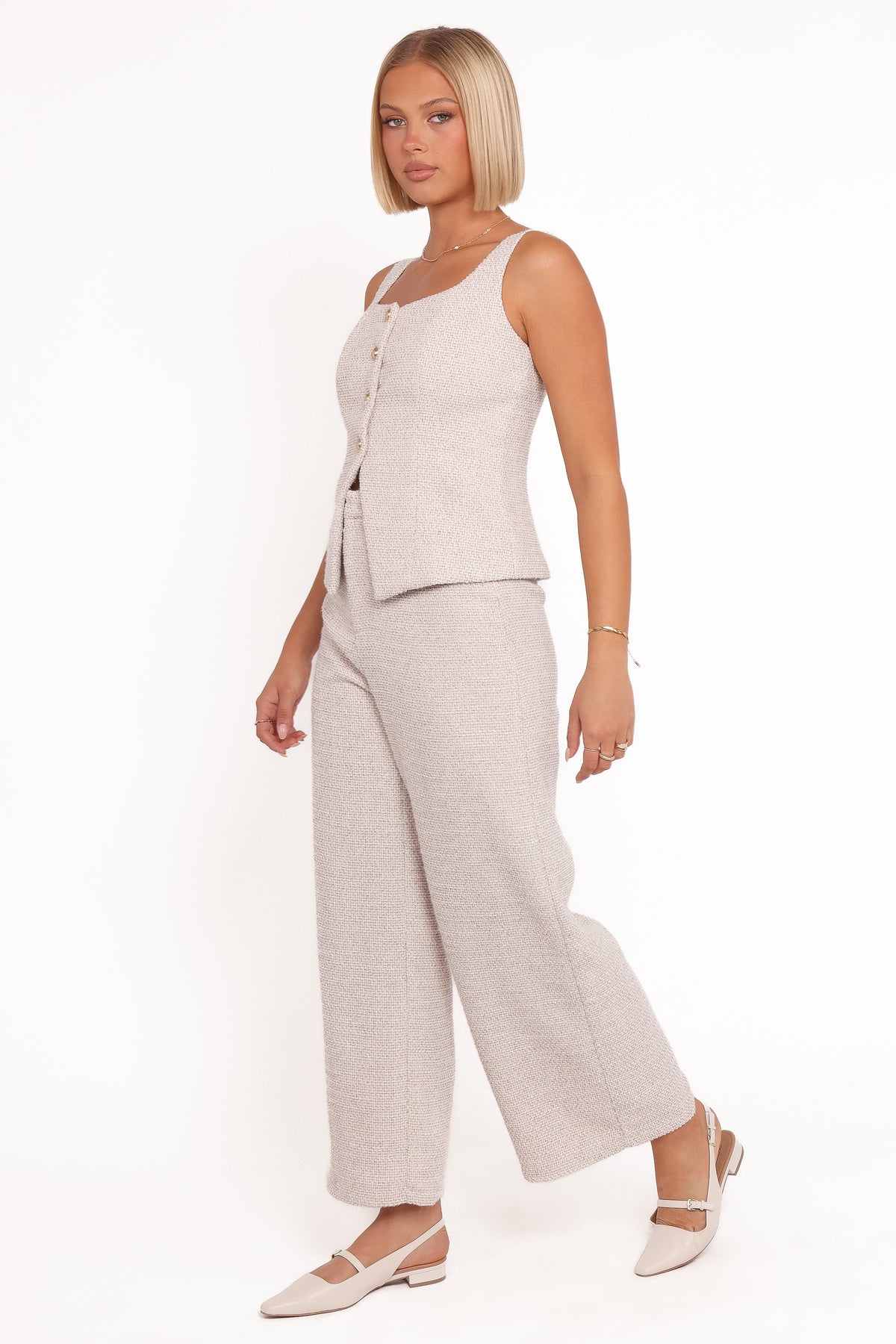 Petal and Pup USA SETS Greta Tailored Pant Set - White Brown Marl