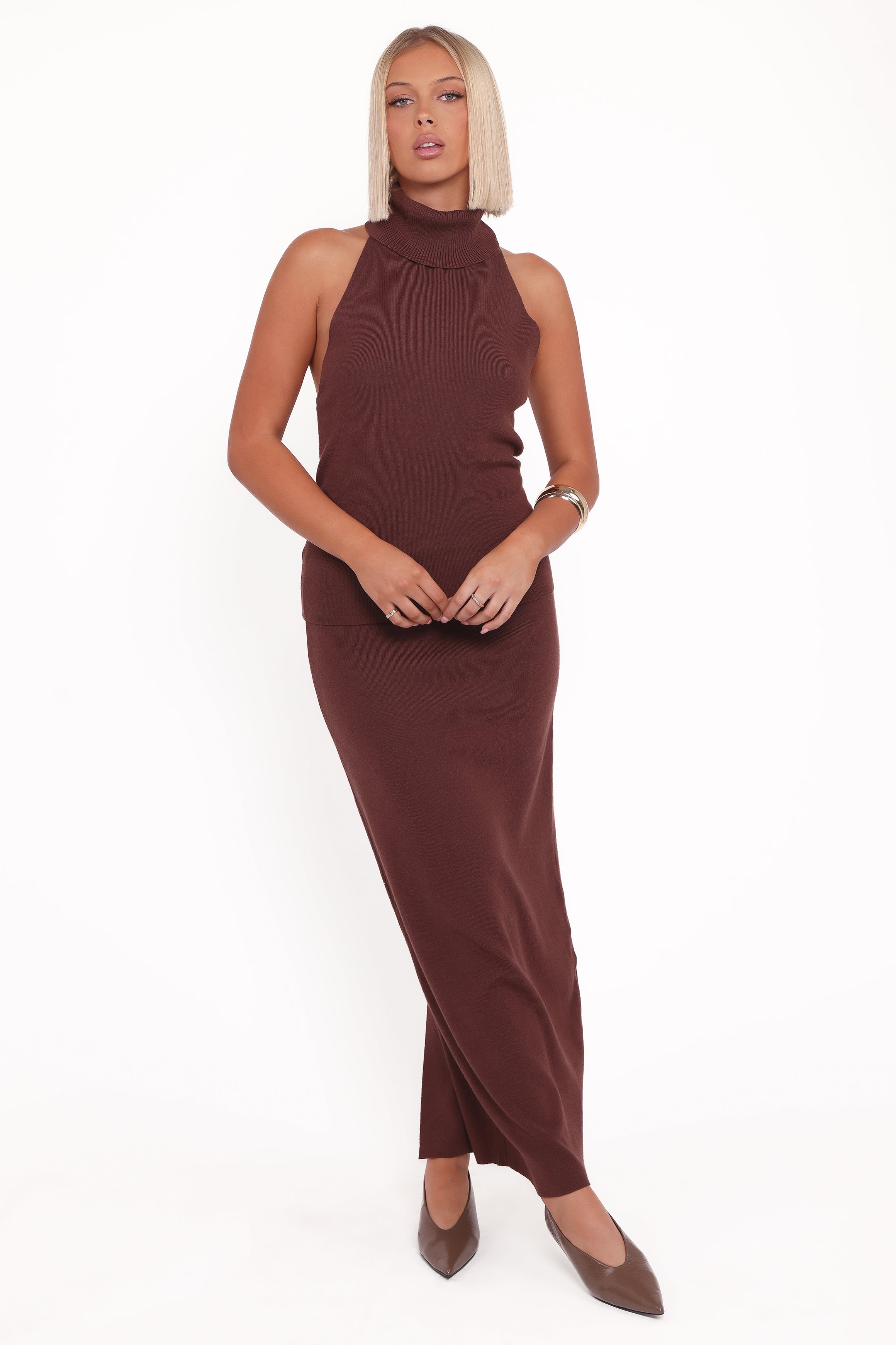 Petal and Pup USA SETS Halley Knit Halter Skirt Set - Brown