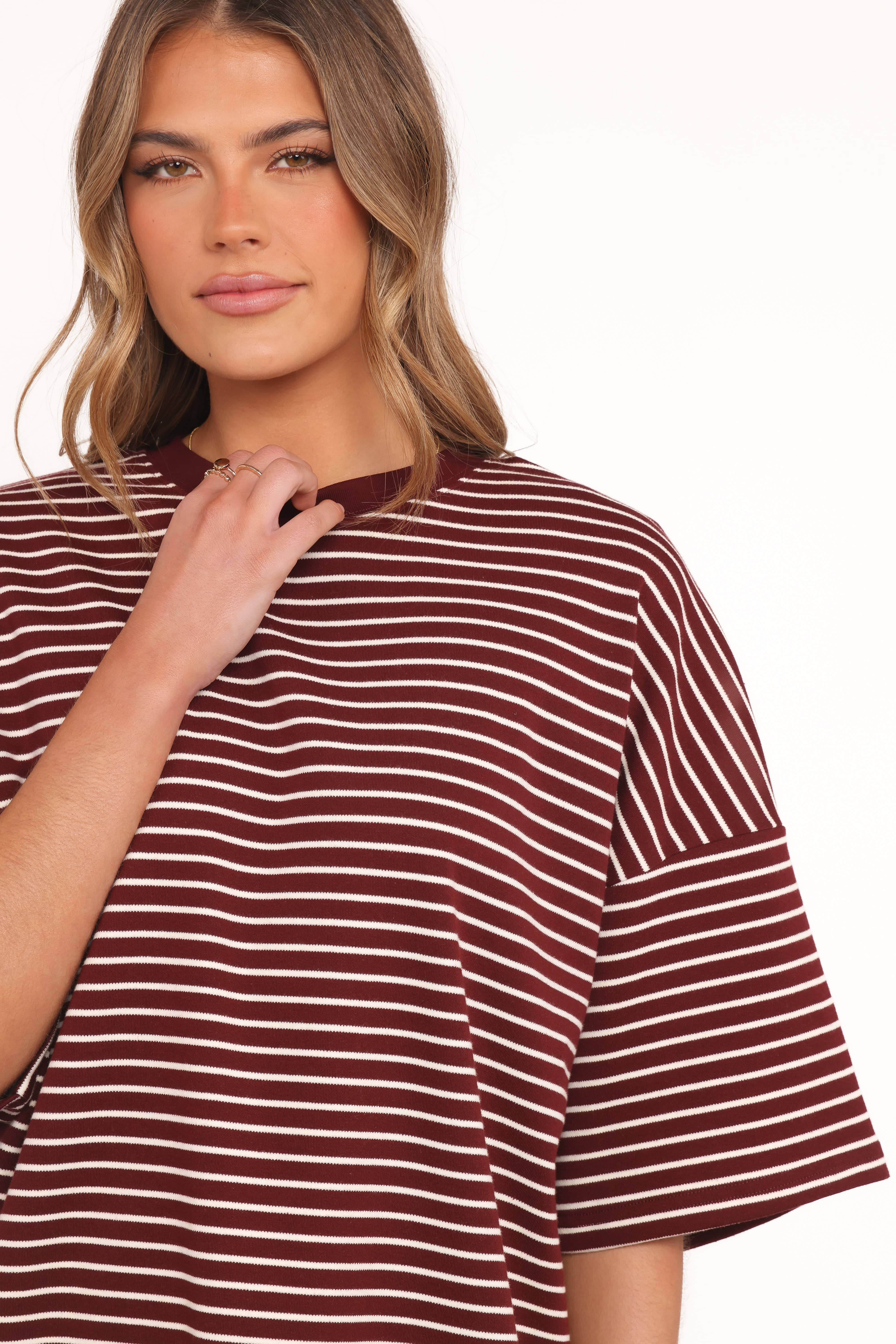 Hellen Stripe Short Set - Burgundy Cream Stripe | Petal & Pup USA
