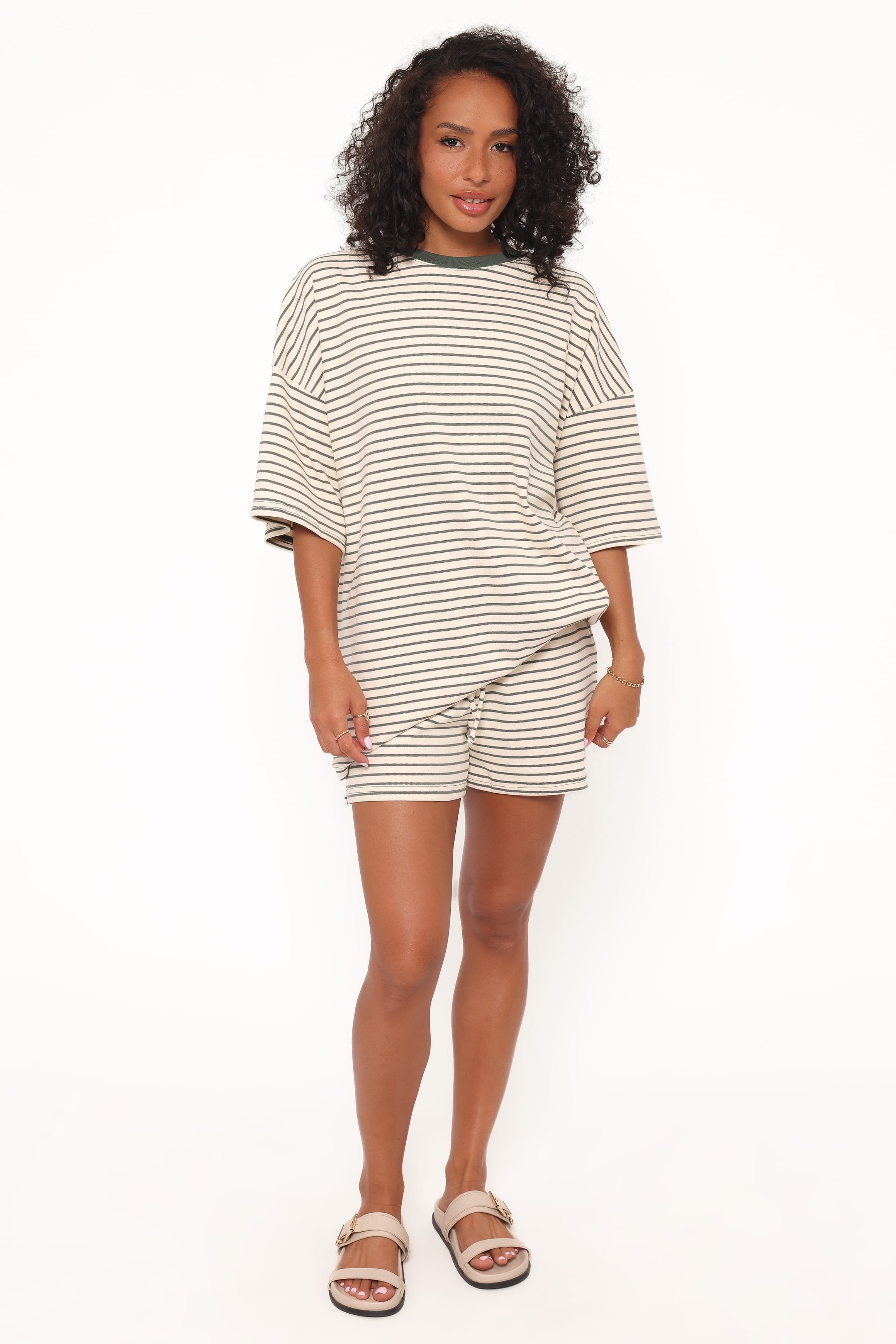 Petal and Pup USA SETS Hellen Stripe Short Set - Cream/Green Stripe