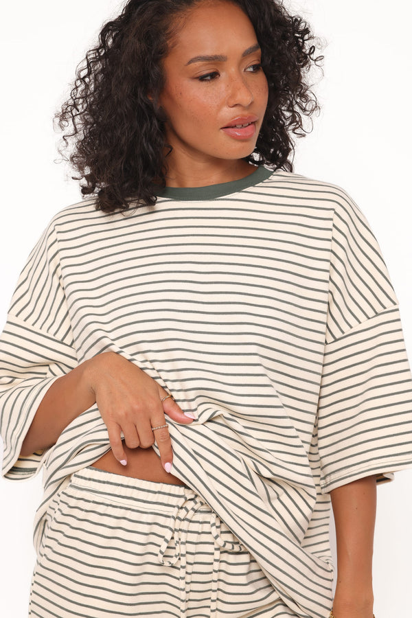 Petal and Pup USA SETS Hellen Stripe Short Set - Cream/Green Stripe