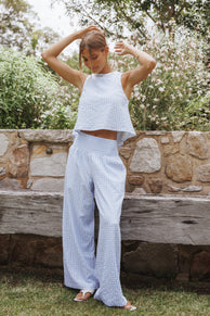 Petal and Pup USA SETS Jillian Smocked Pant Set - Blue Gingham