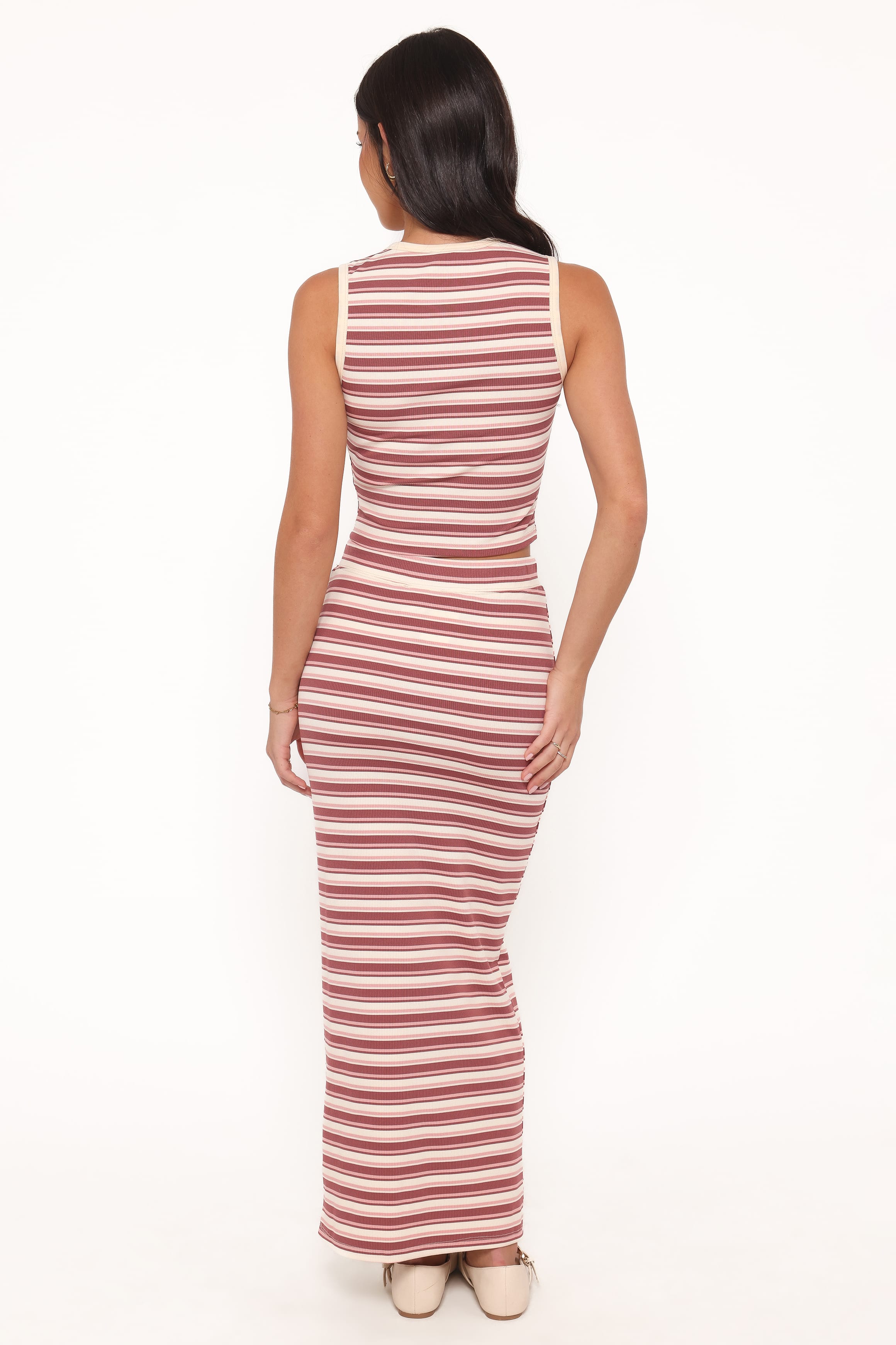 Petal and Pup USA SETS Kelly Maxi Skirt Set - Burgundy/Pink Stripe