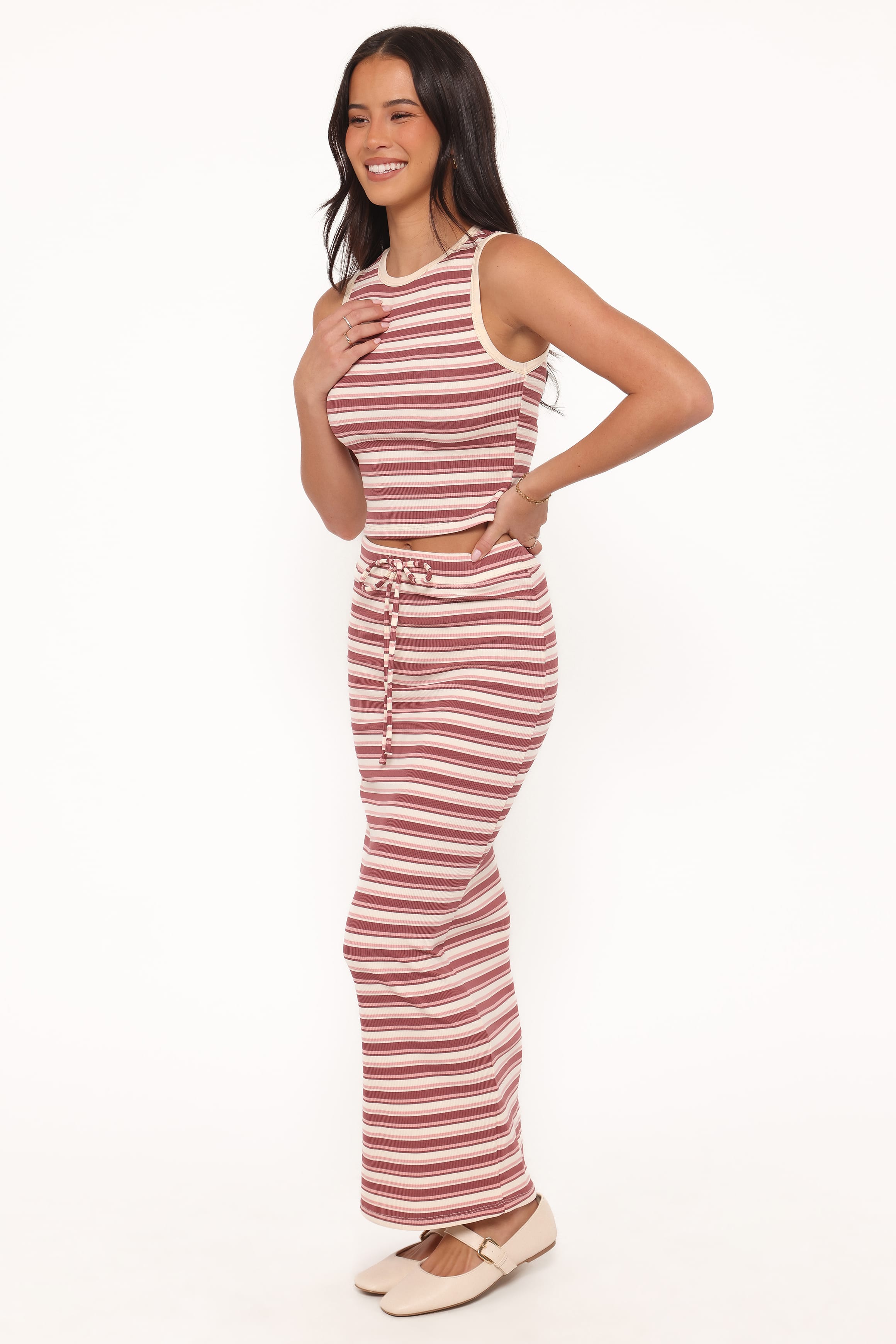 Petal and Pup USA SETS Kelly Maxi Skirt Set - Burgundy/Pink Stripe