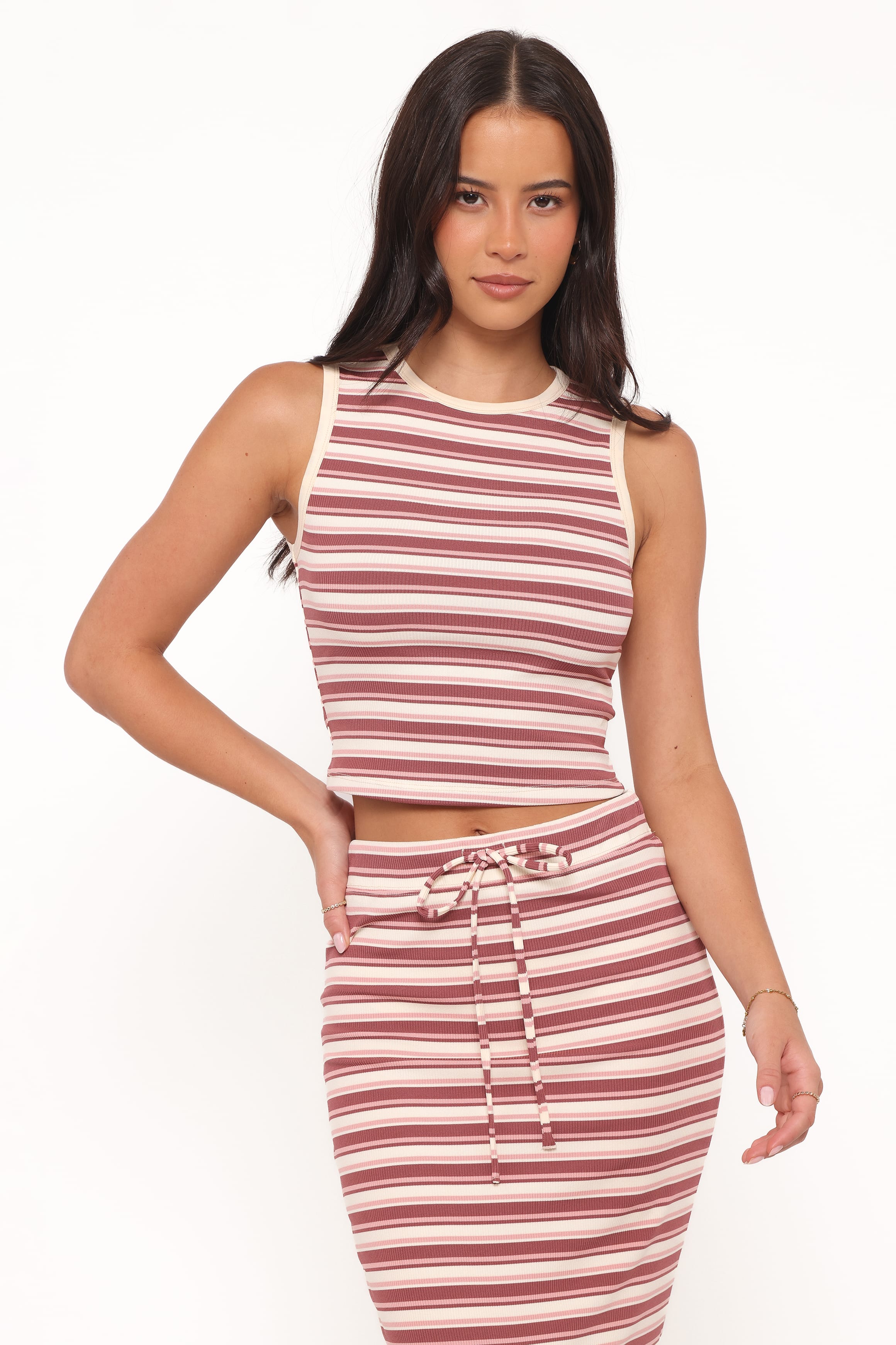 Petal and Pup USA SETS Kelly Maxi Skirt Set - Burgundy/Pink Stripe