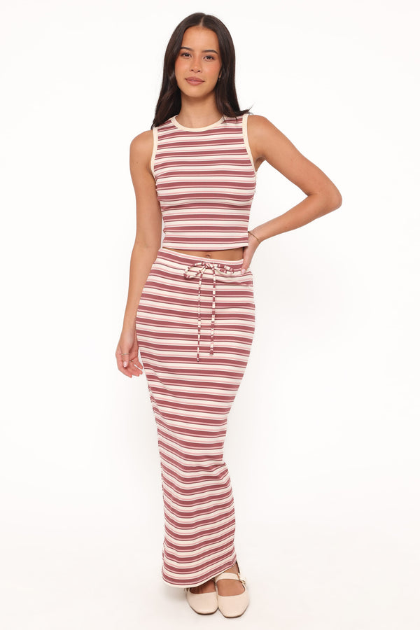 Petal and Pup USA SETS Kelly Maxi Skirt Set - Burgundy/Pink Stripe