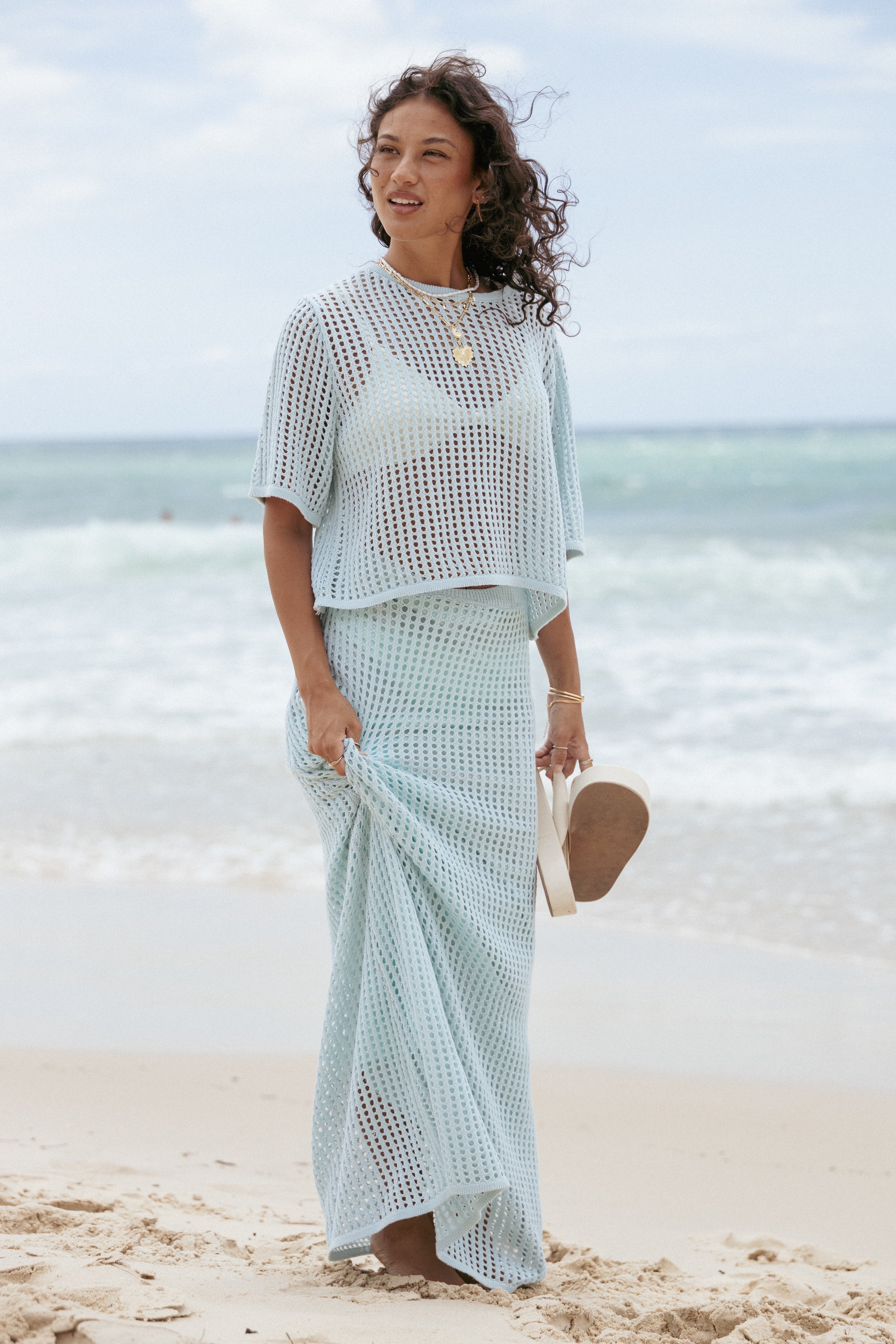 Petal and Pup USA SETS Kinnie Knit Skirt Set - Light Blue