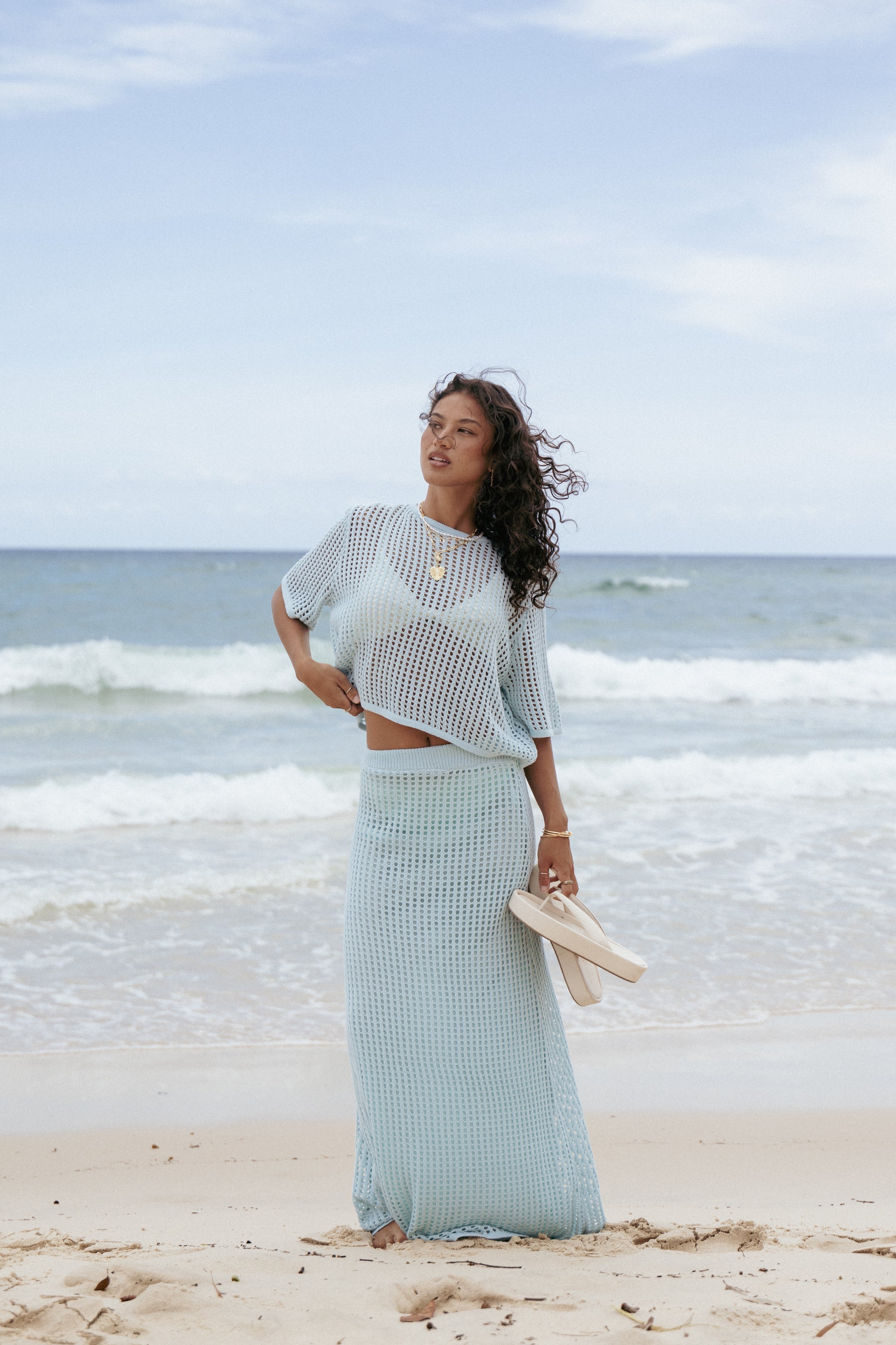 Petal and Pup USA SETS Kinnie Knit Skirt Set - Light Blue