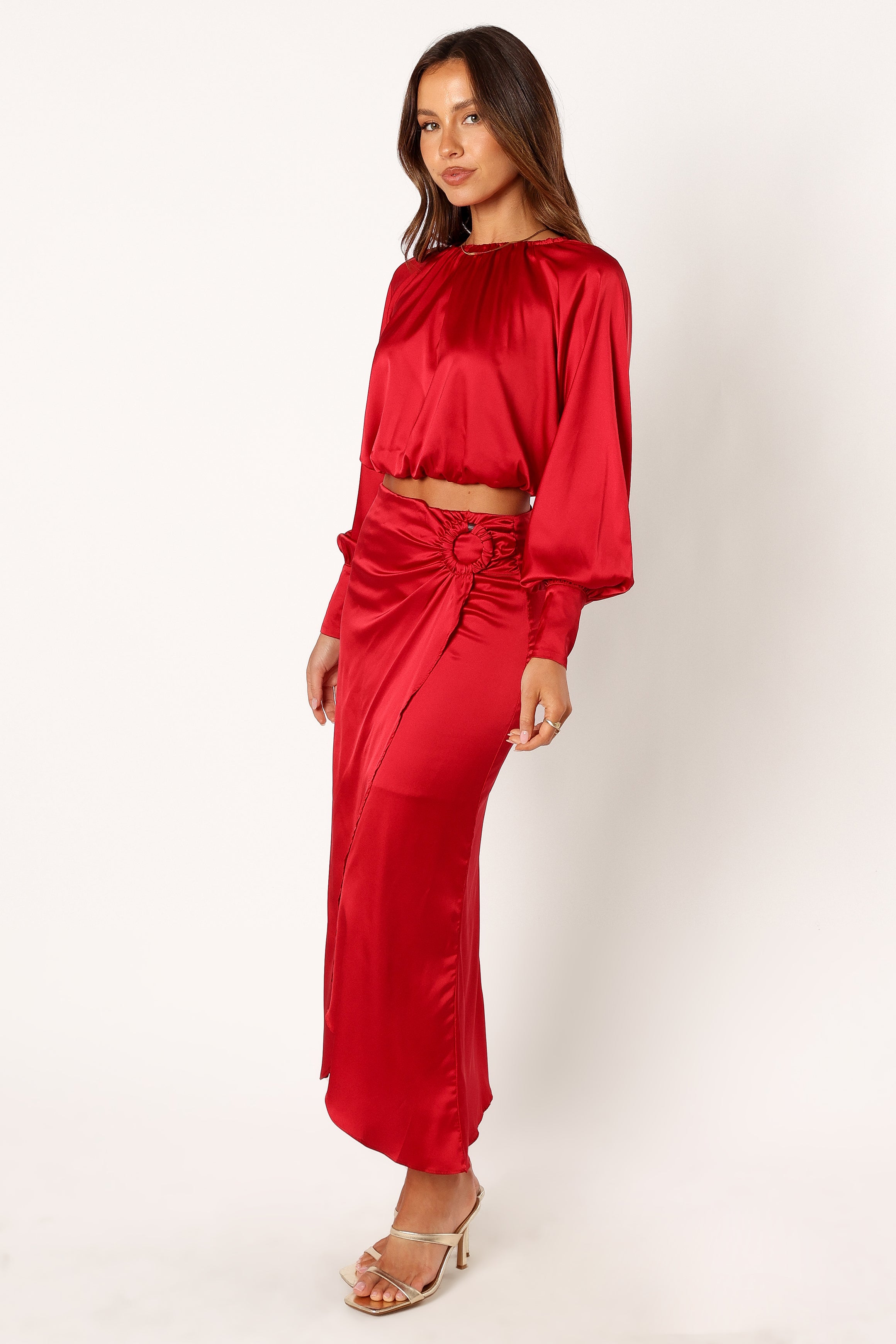 Red silk two piece set sales