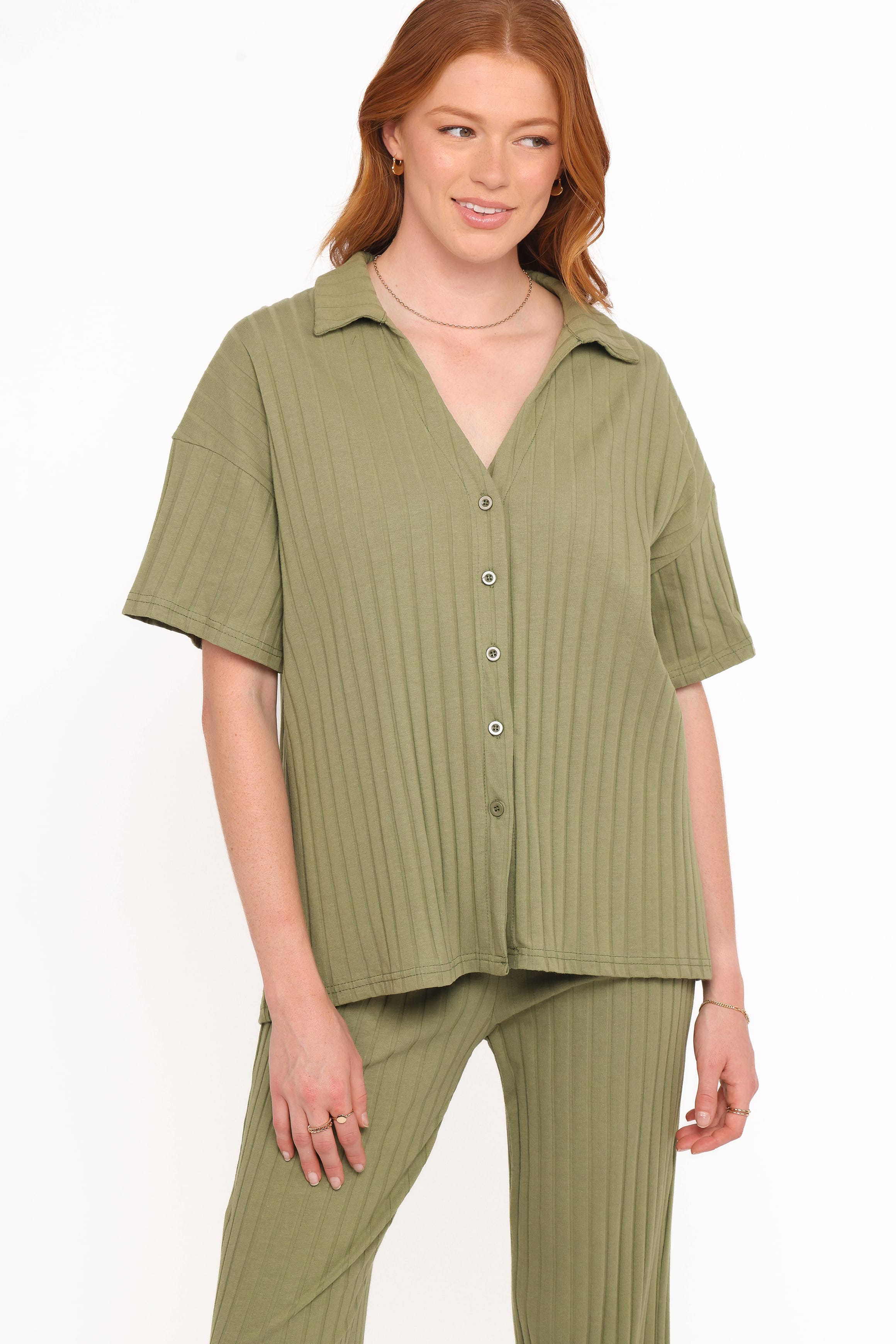 Petal and Pup USA SETS Phillipa Wide Ribbed Shirt Set - Olive