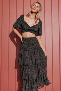 Petal and Pup USA SETS Selina Skirt Set - Black Polka Dot