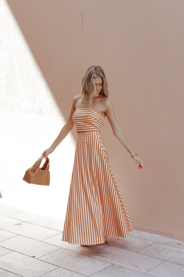 Yanika Maxi Dress - Orange/White Stripe