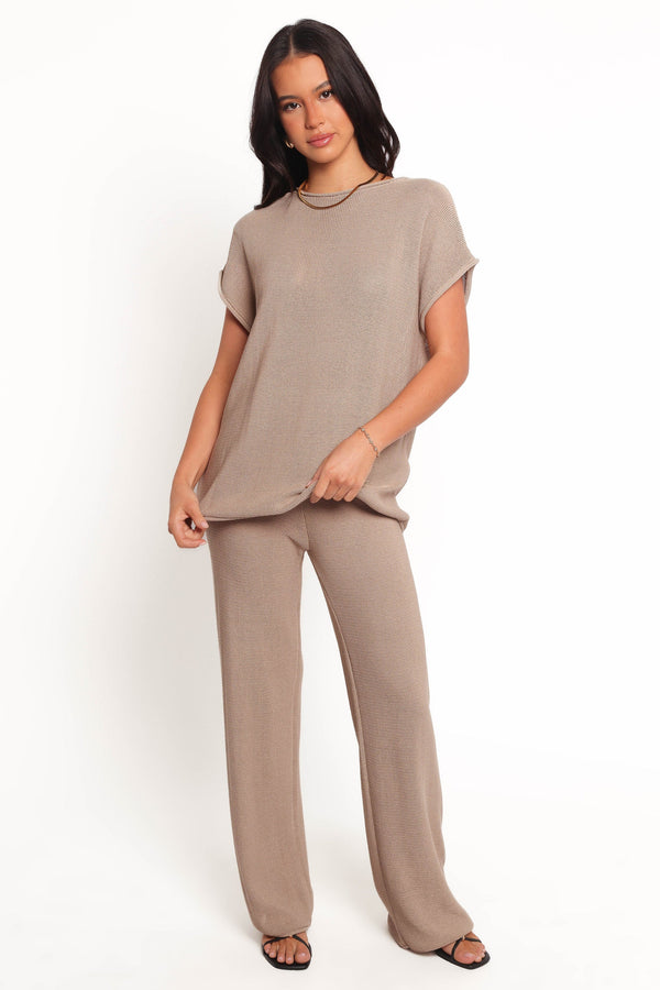 Petal and Pup USA SETS Stassia Knitted Pant Set - Brown