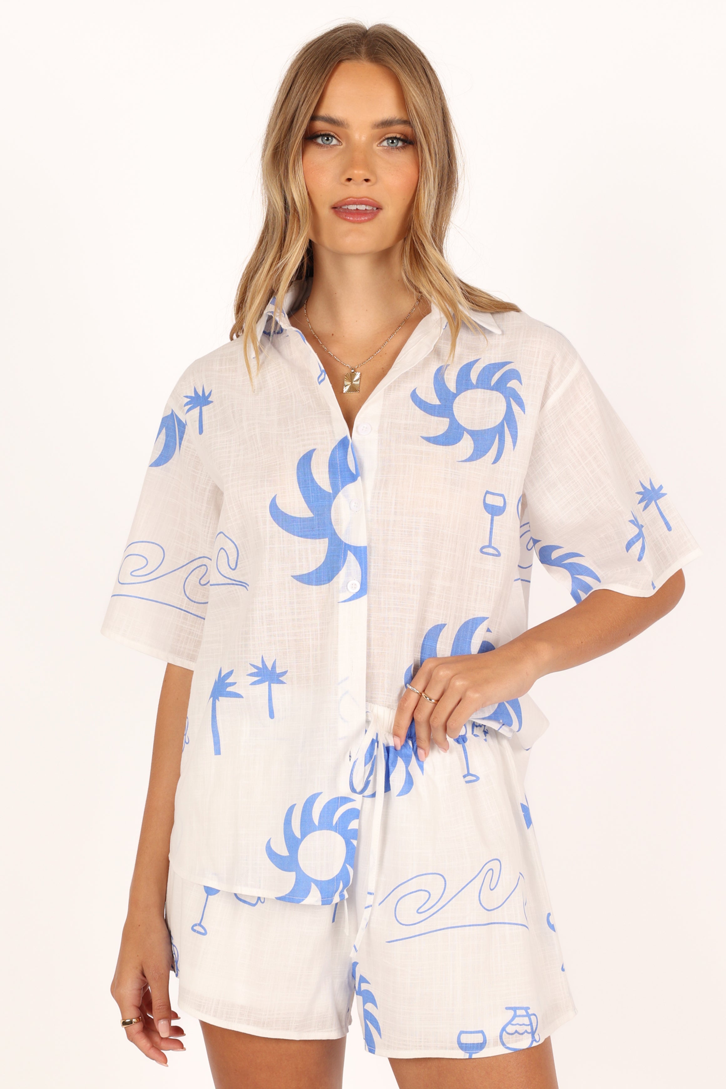 Petal and Pup USA SETS Sun Wave Short Set - White/Blue