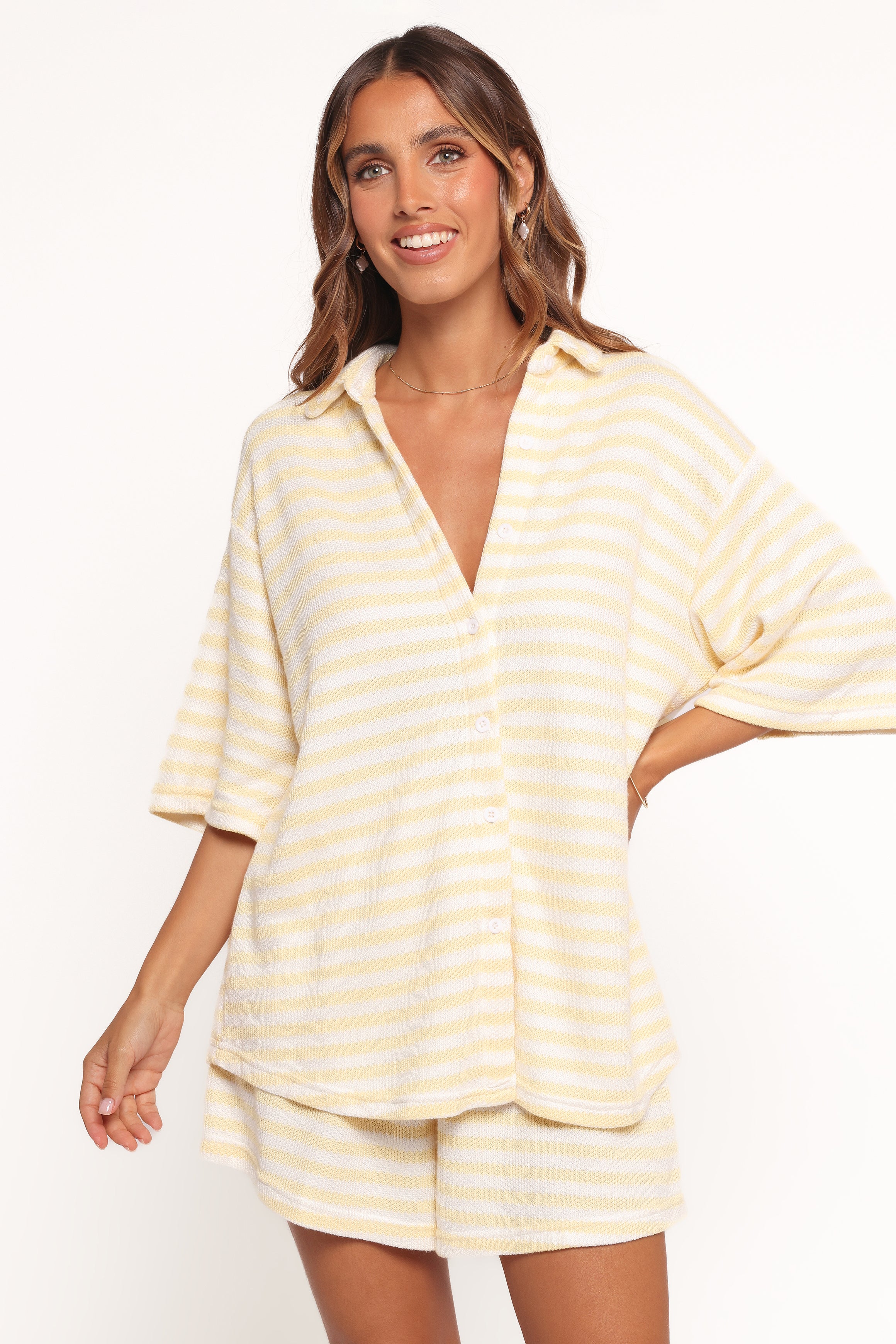 Petal and Pup USA SETS Sunny Knitted Short Set - Yellow Stripe