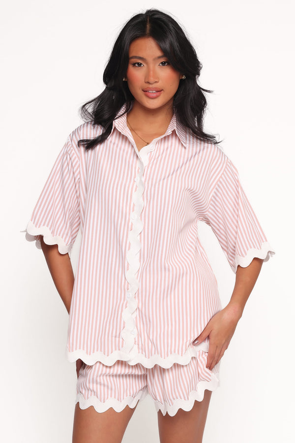 Petal and Pup USA SETS Wilson Short Set - Peach Stripe White