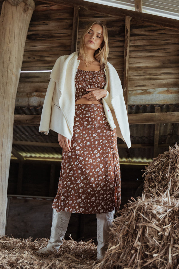 Petal and Pup USA SETS Zola Skirt Set - Brown Ditsy Floral