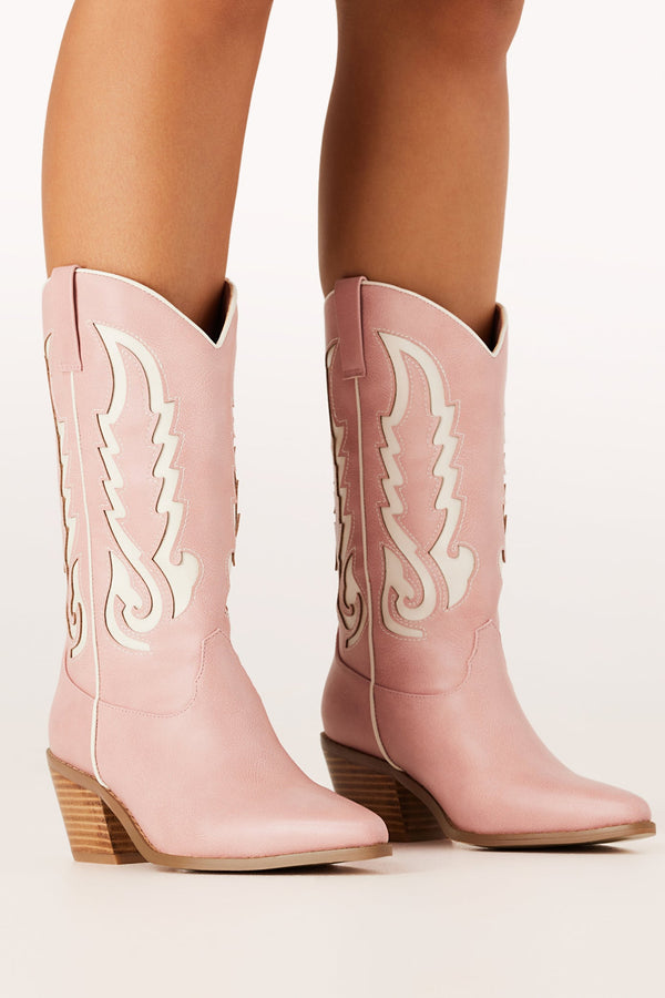 Petal and Pup USA SHOES Norva Cowboy Boots - Pink/Ivory