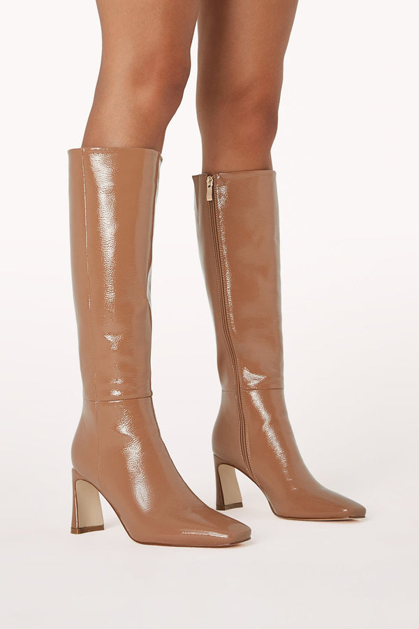 Petal and Pup USA SHOES Yasmeen Knee High Boot - Toffee Crinkle Patent