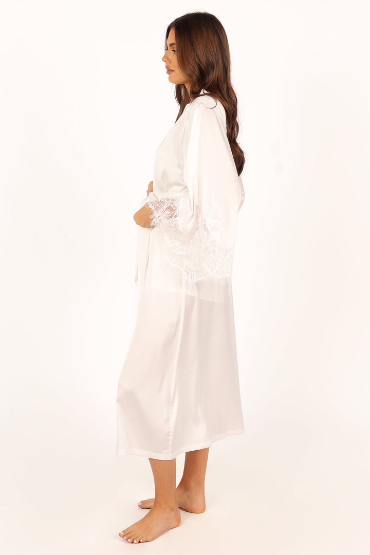 Darani Full Length Lace Trim Robe - Ivory - Petal & Pup USA