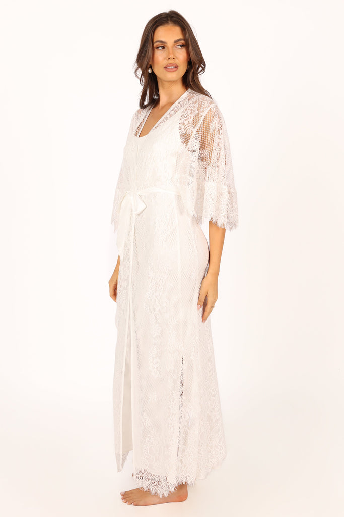 Darani Full Length Lace Trim Robe - Ivory