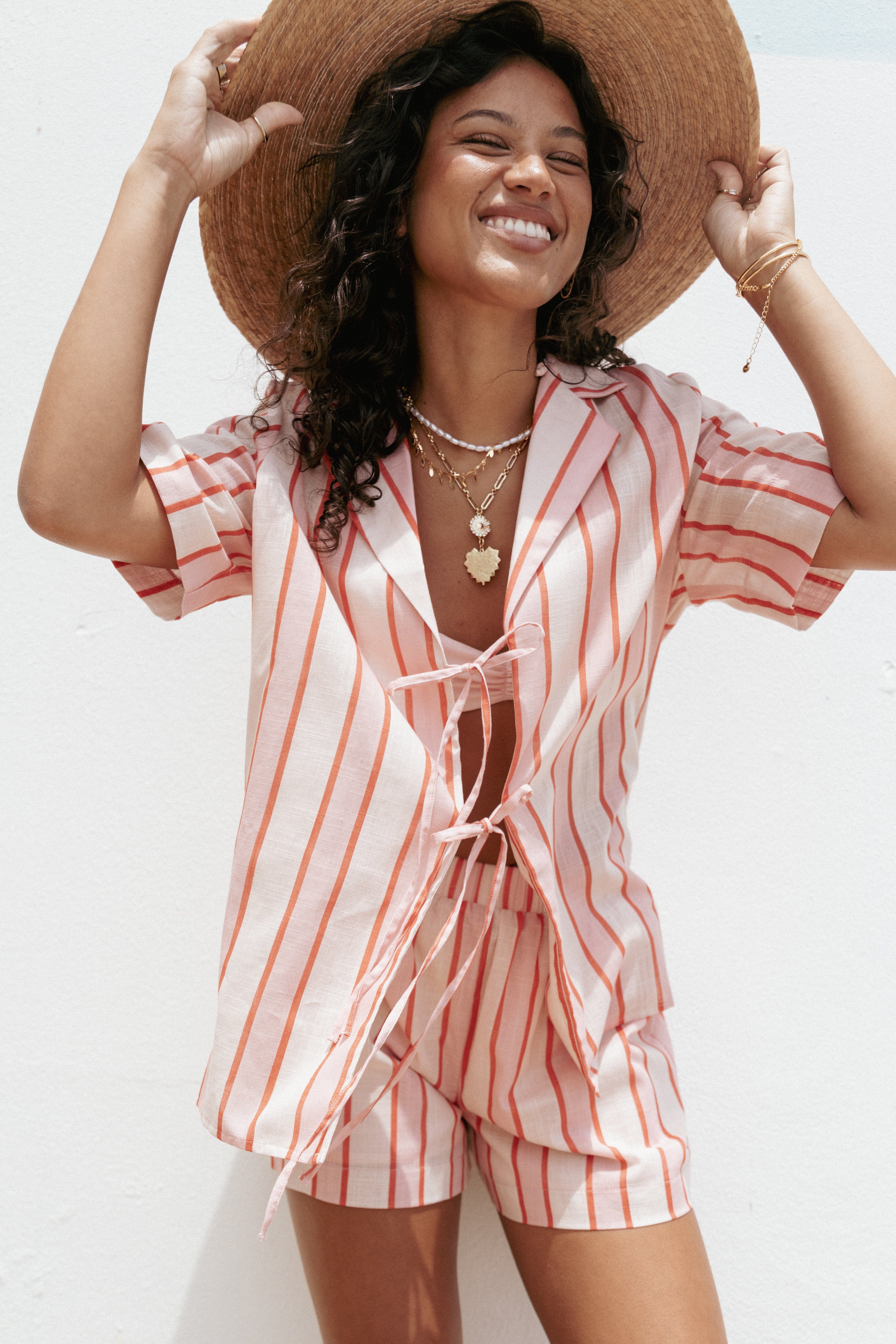 Petal and Pup USA TOPS Aaliyah Tie Front Top - Pink Stripe (Hold for Amazon)