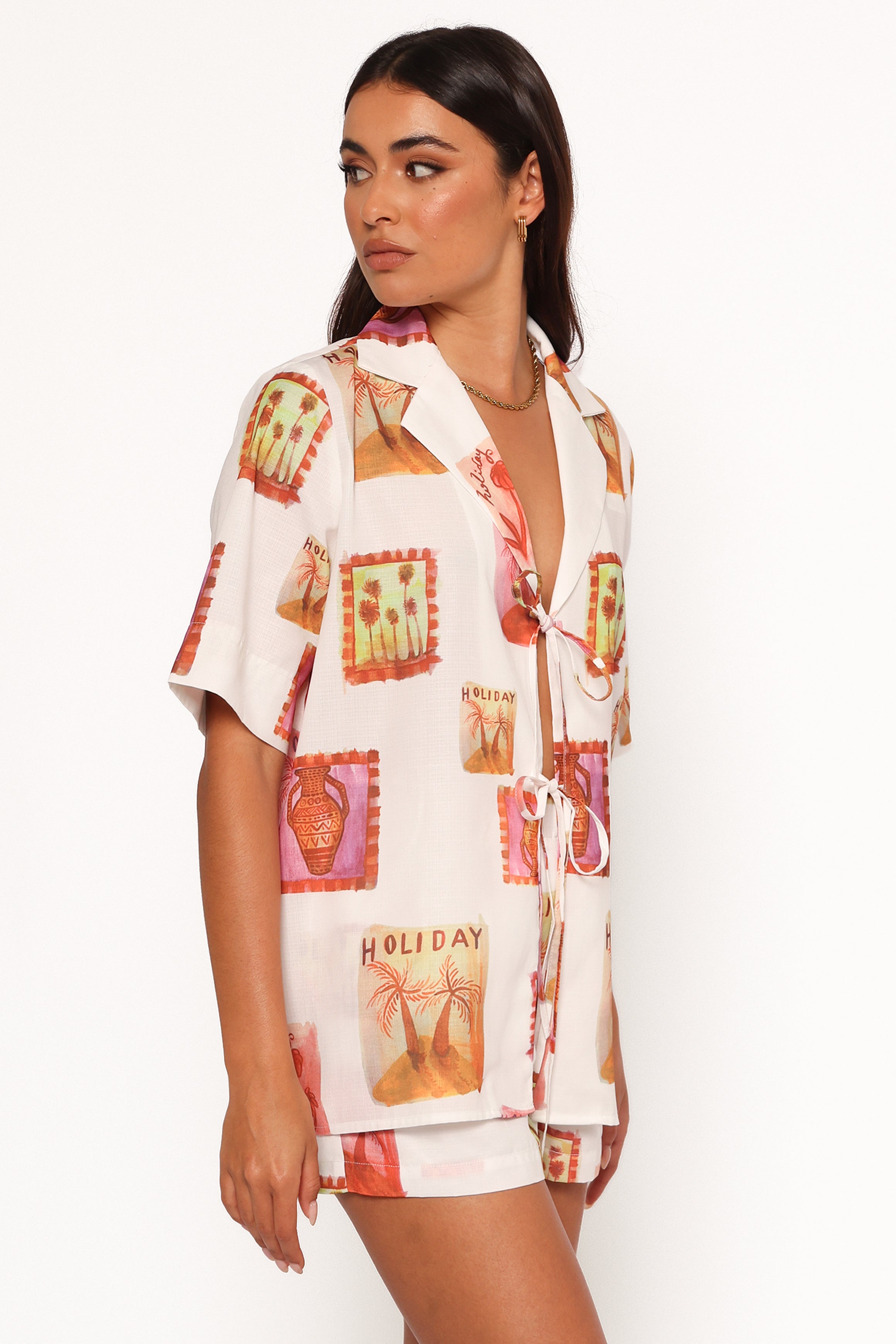Petal and Pup USA TOPS Aaliyah Tie Front Top - White Multi (Hold for Amazon)