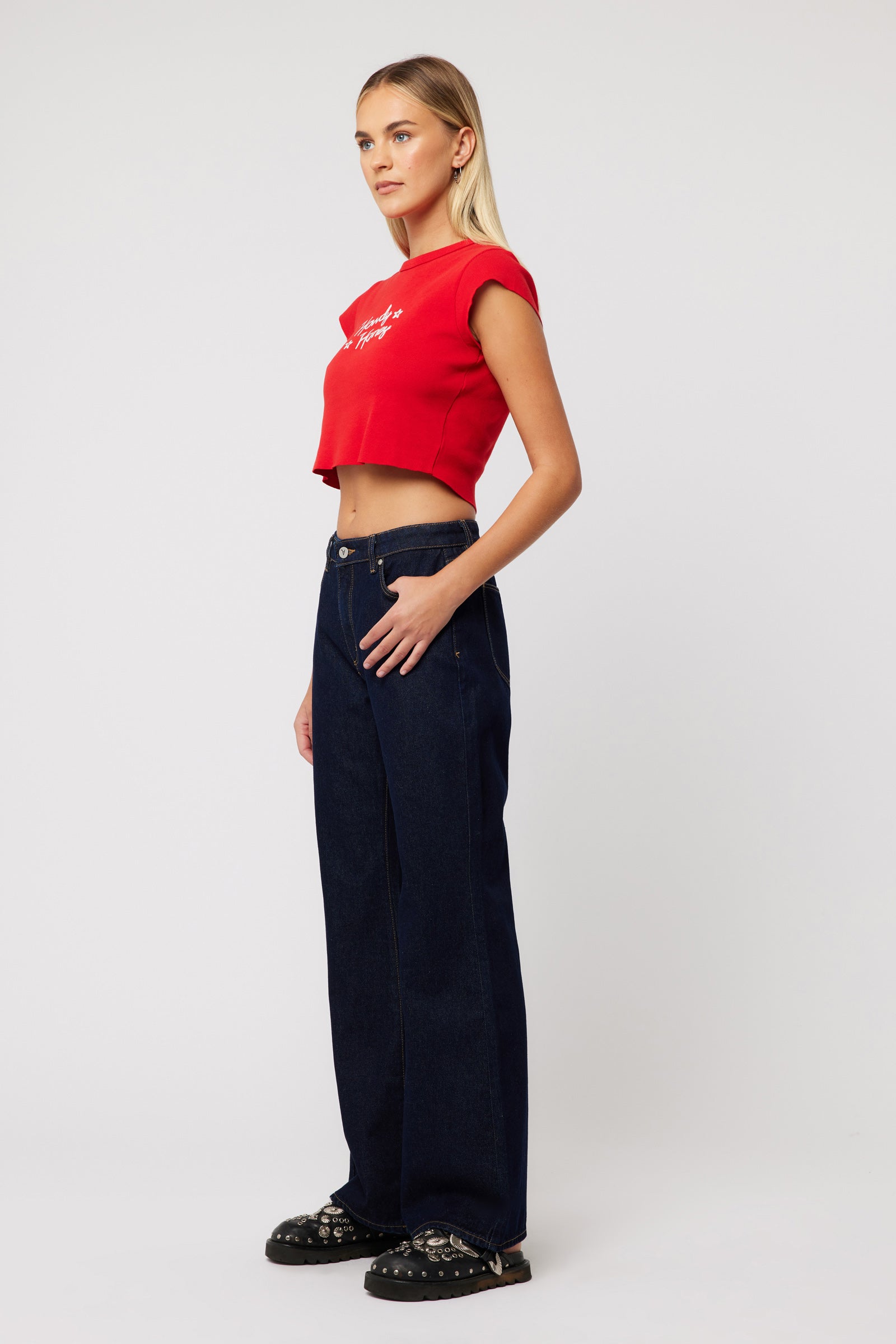 Petal and Pup USA TOPS Abrand 90s Rib Cut Off Tee - Red
