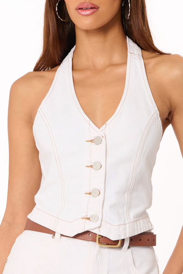 Petal and Pup USA TOPS Abrand Denim Vest - Porcelain