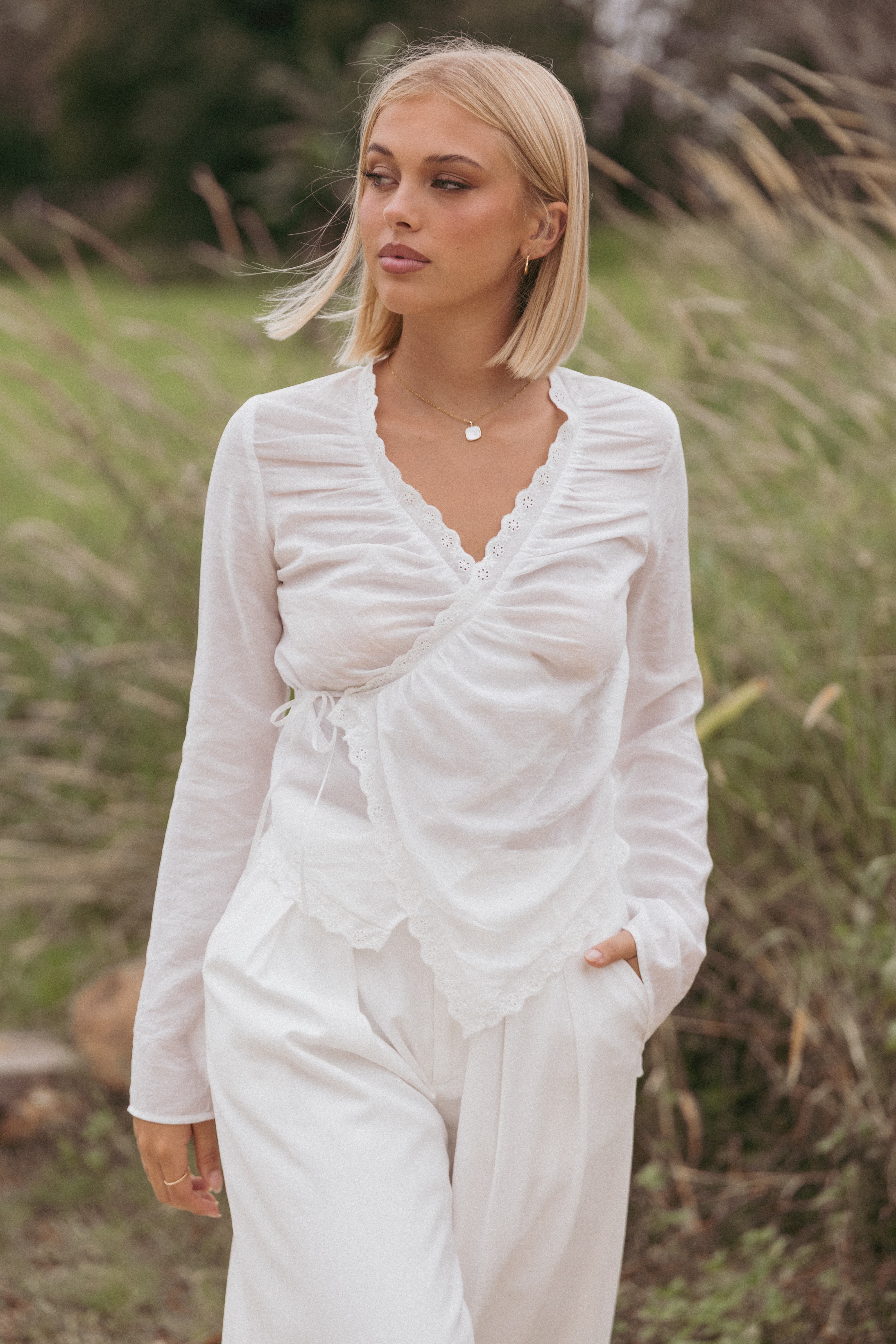 Adira Wrap Blouse - White | Petal & Pup USA