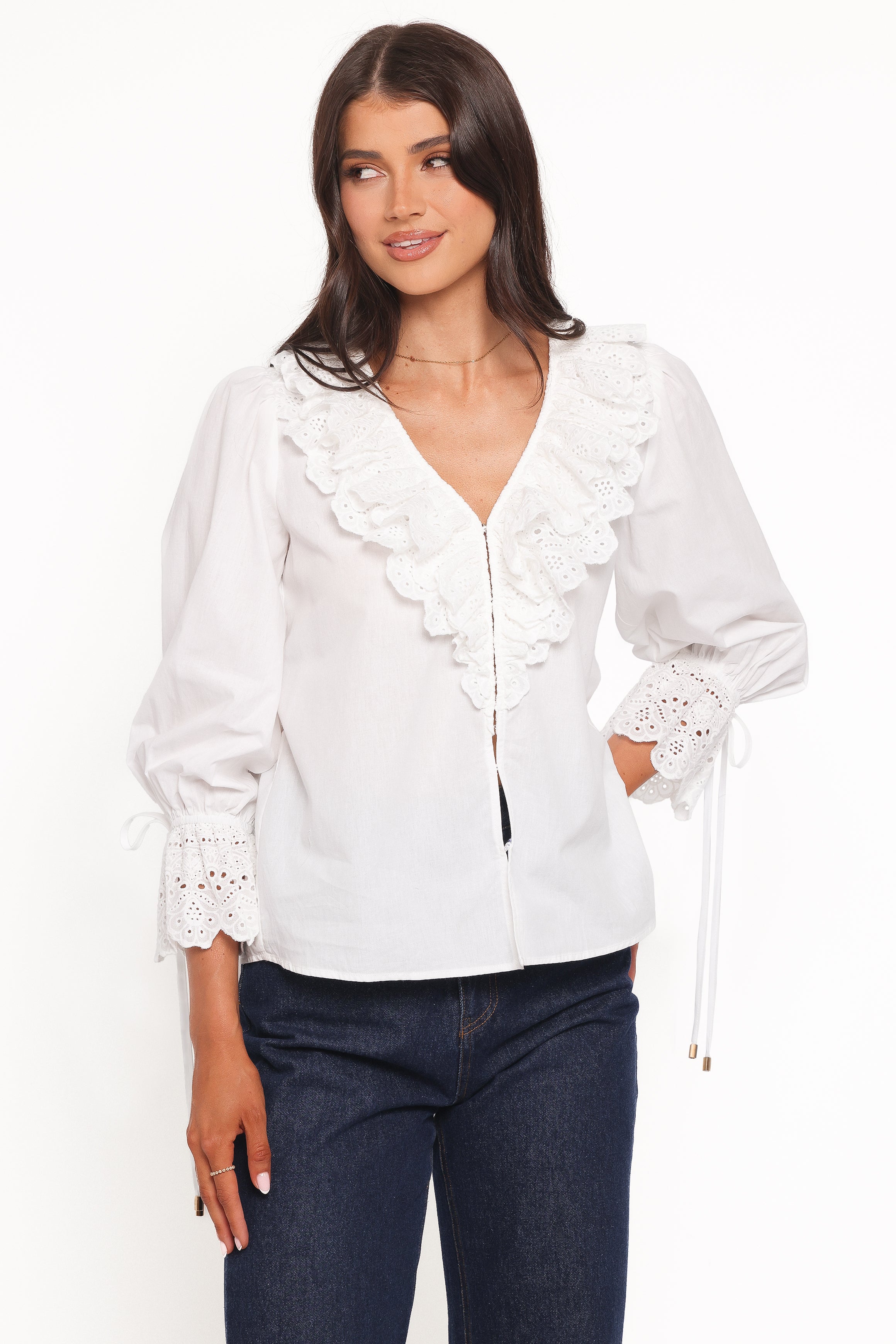 Petal and Pup USA TOPS Aelwen Ruffle Blouse - White Embroidery