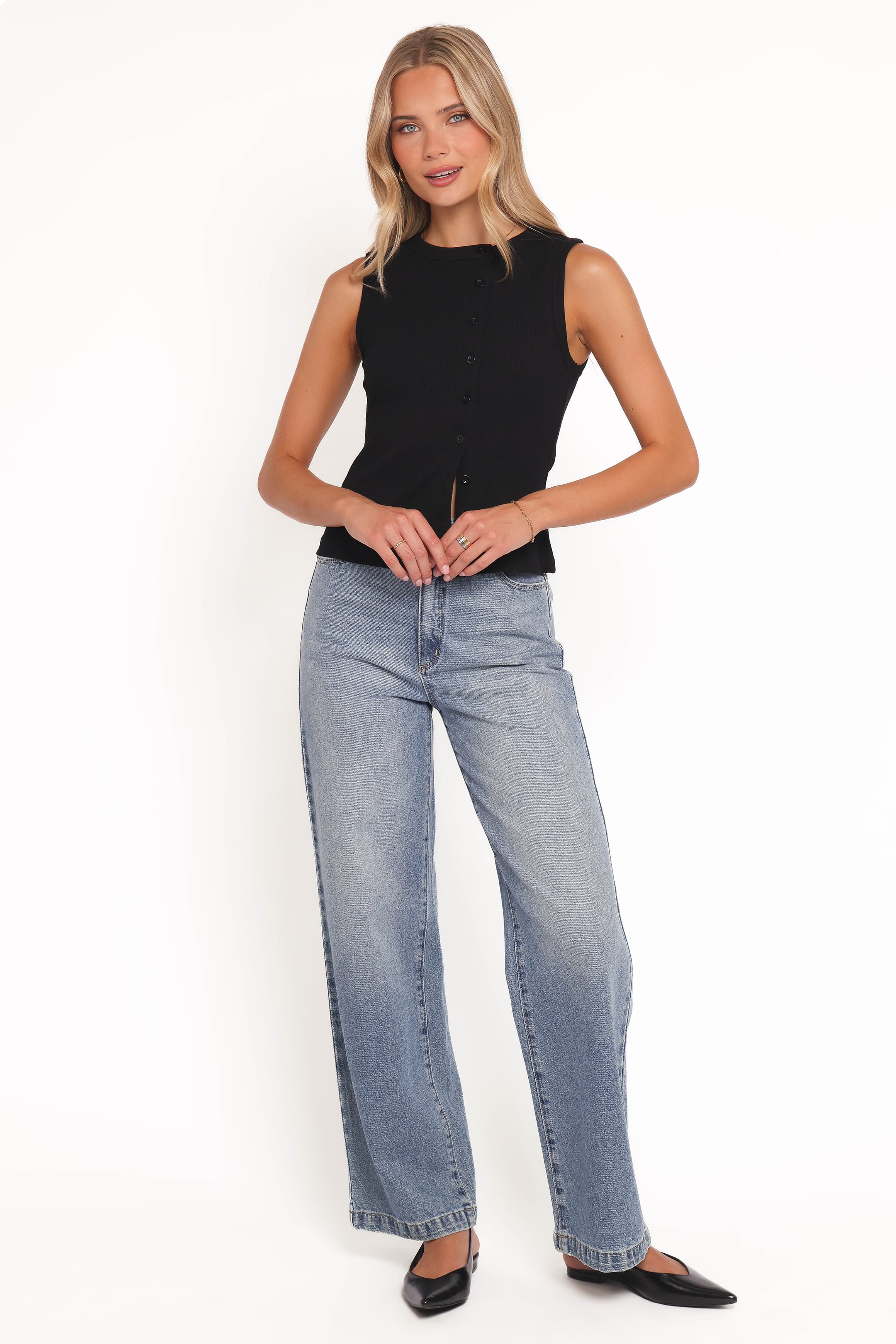Petal and Pup USA TOPS Agatha Asymmetrical Knit Top - Black
