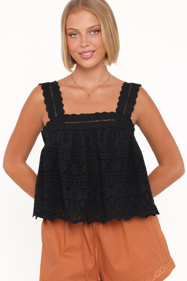 Petal and Pup USA TOPS Aideen Eyelet Top - Black