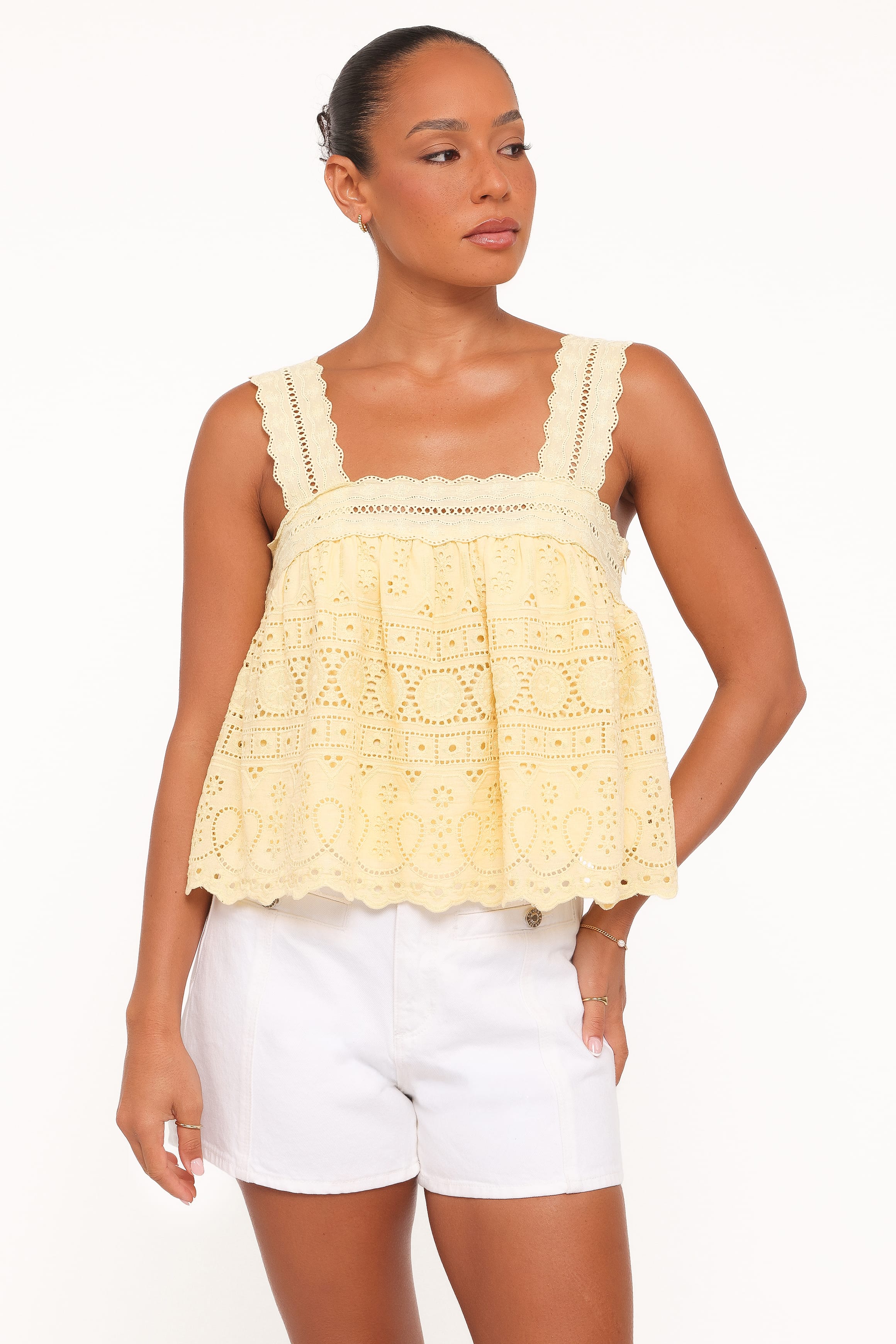 Petal and Pup USA TOPS Aideen Eyelet Top - Pale Yellow