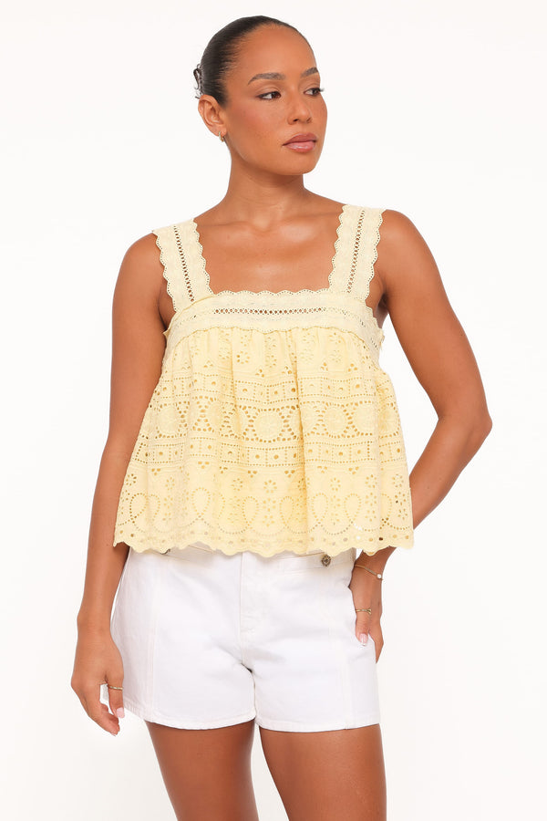 Petal and Pup USA TOPS Aideen Eyelet Top - Pale Yellow