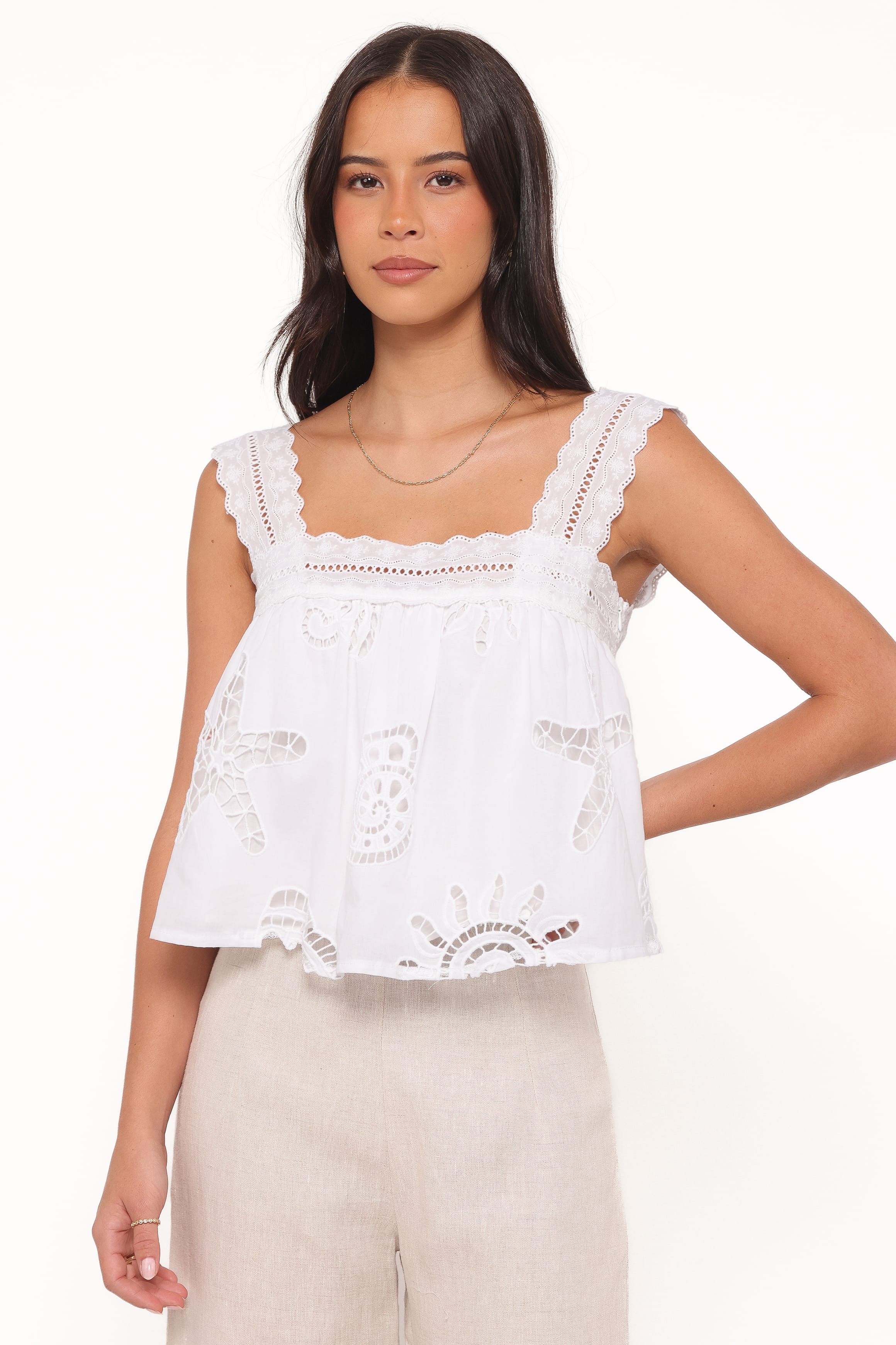 Aideen Eyelet Top - White Shell | Petal & Pup USA