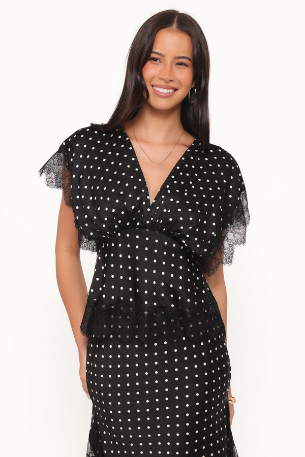 Petal and Pup USA TOPS Ailbhe Top - Black Polka Dot