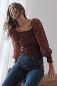Petal and Pup USA TOPS Alberta Top - Burgundy Paisley