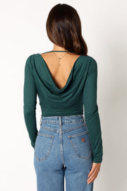 Petal and Pup USA TOPS Albie Cowl Back Bodysuit - Hunter Green