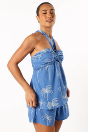 Petal and Pup USA TOPS Amira Strapless Top - Blue Palm Print