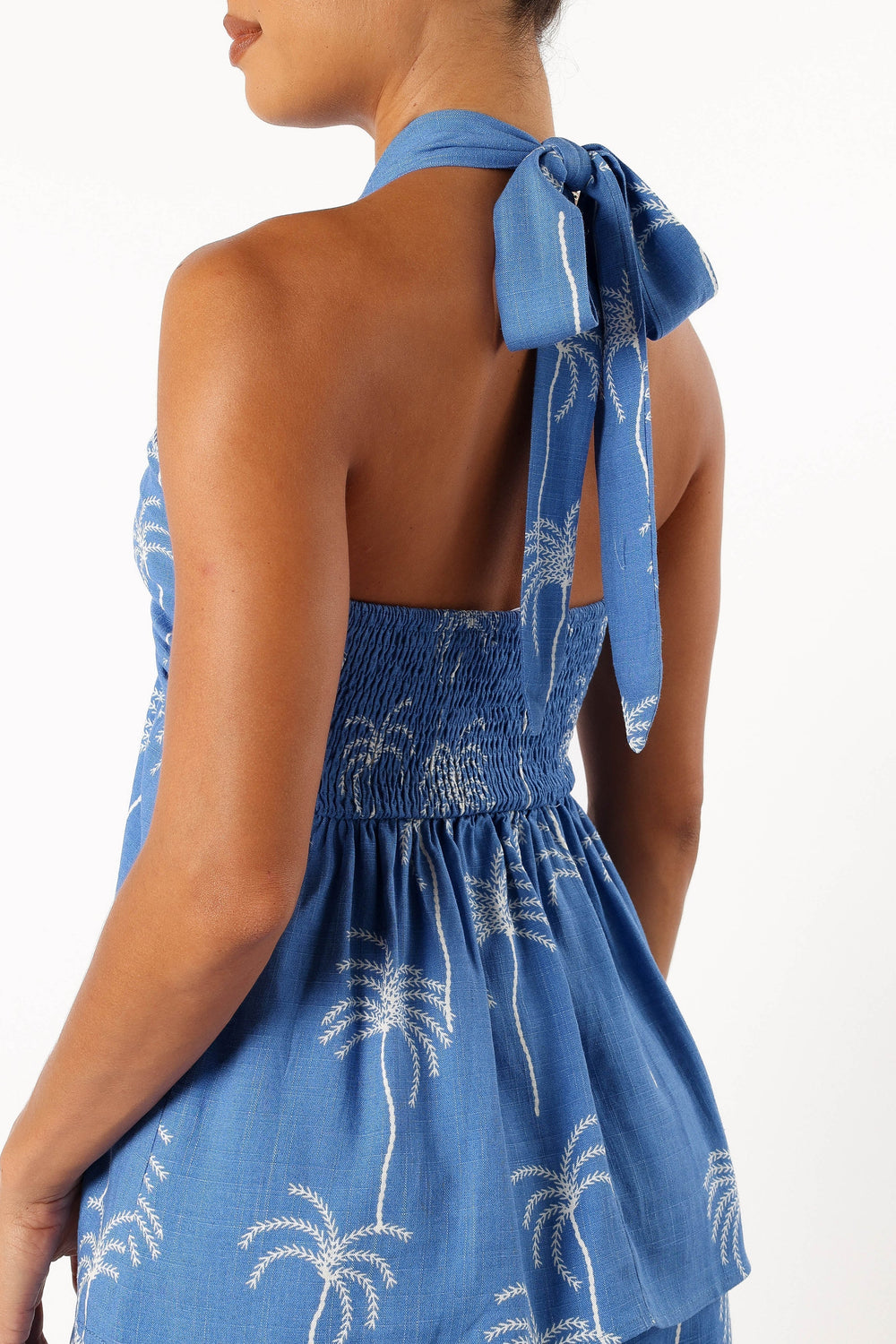 Petal and Pup USA TOPS Amira Strapless Top - Blue Palm Print