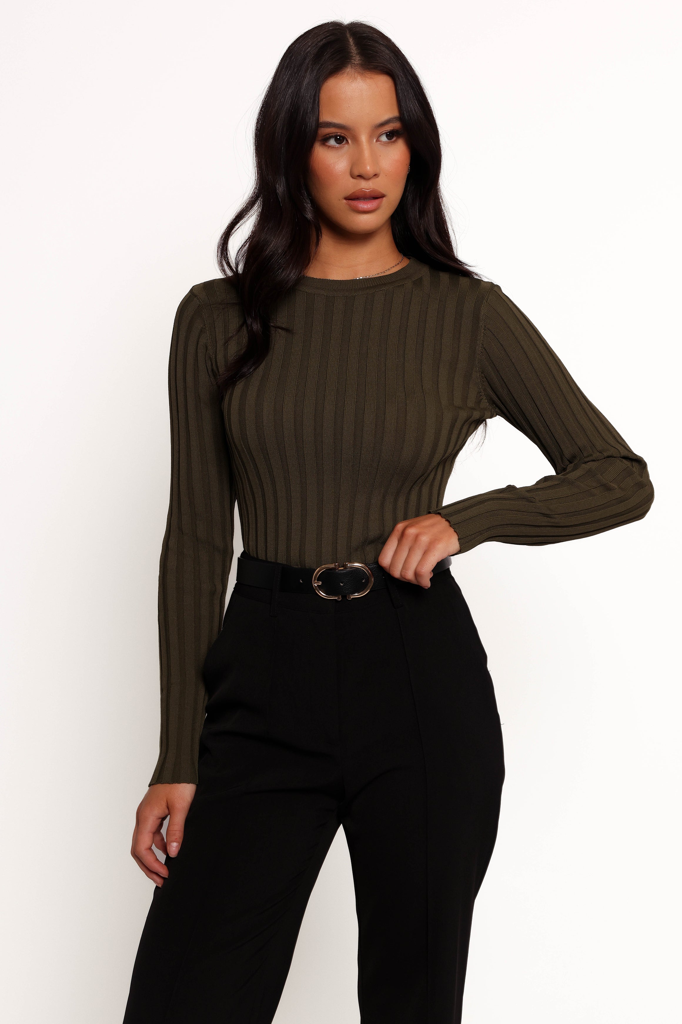 Petal and Pup USA TOPS Aneesa Wide Rib Knit Top - Dark Olive