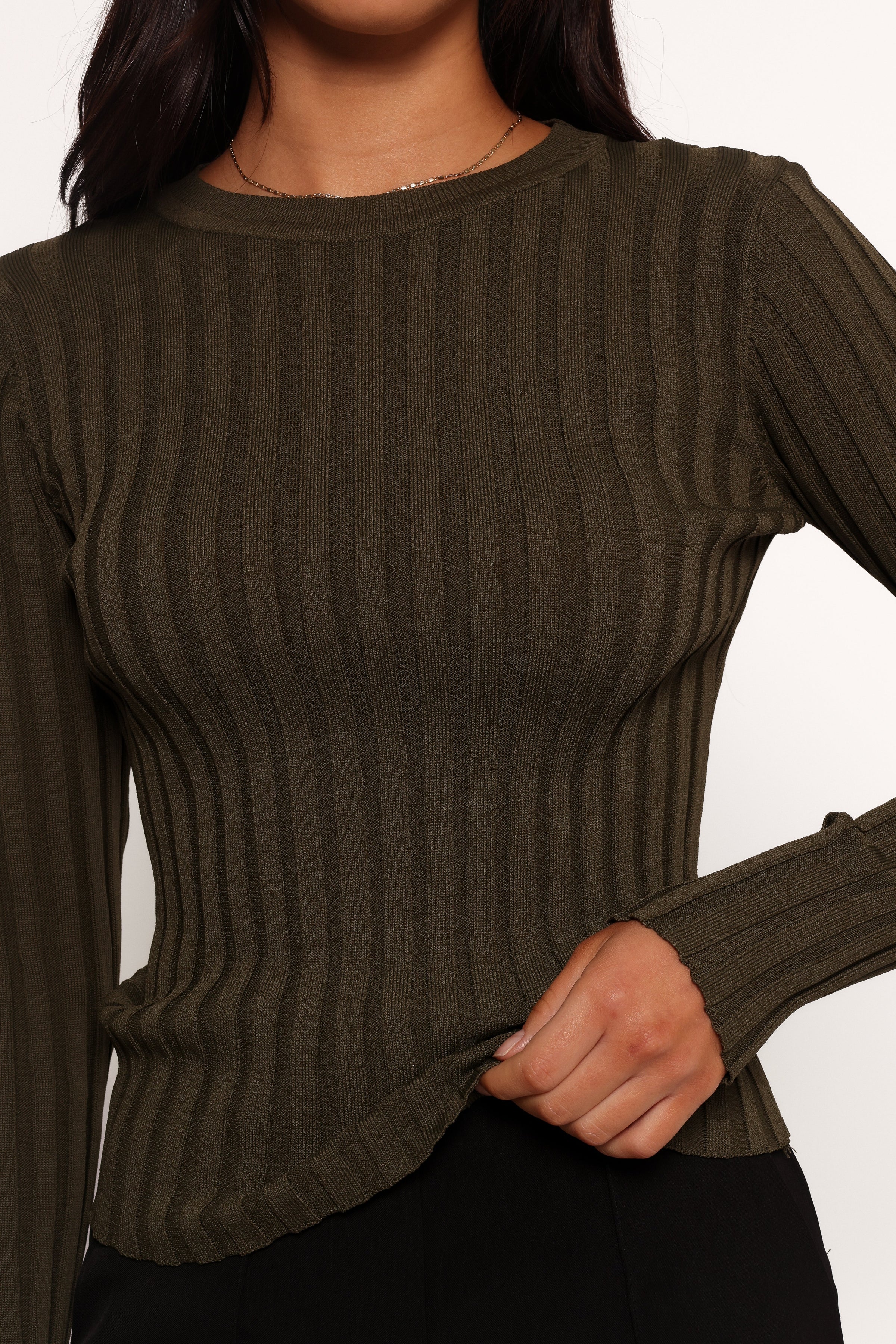 Petal and Pup USA TOPS Aneesa Wide Rib Knit Top - Dark Olive