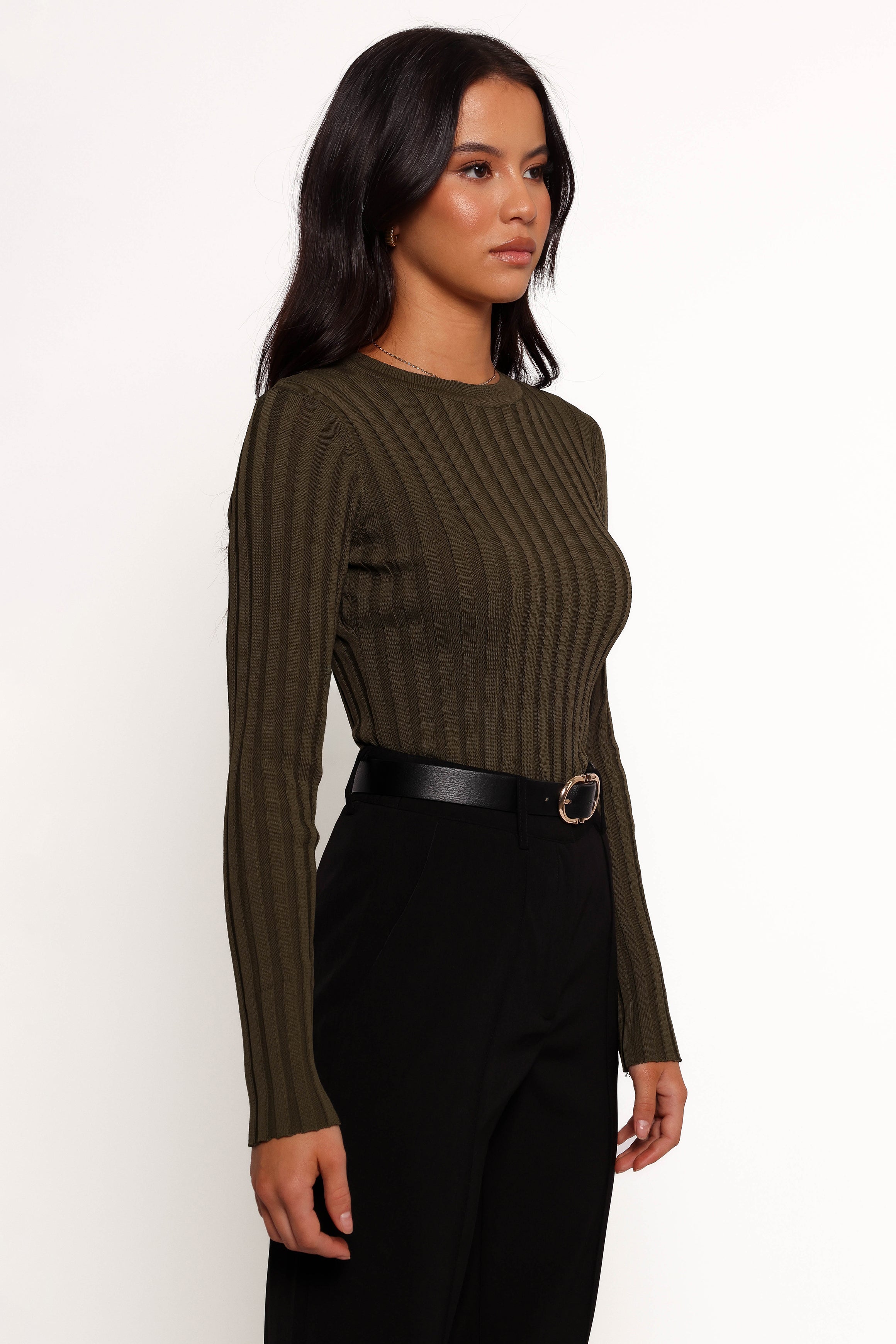 Petal and Pup USA TOPS Aneesa Wide Rib Knit Top - Dark Olive