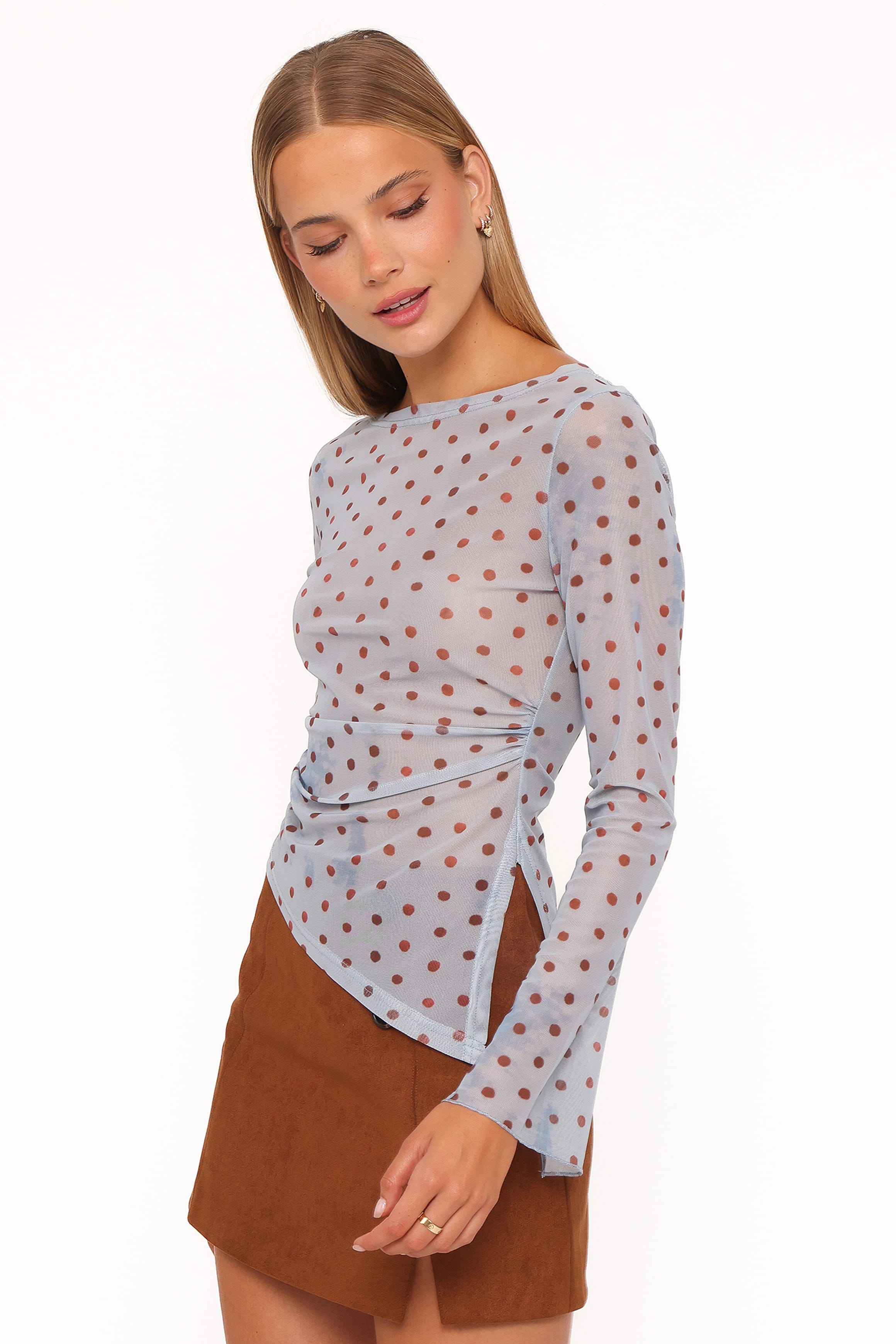 Petal and Pup USA TOPS Annora Asymmetrical Mesh Top - Blue Dot
