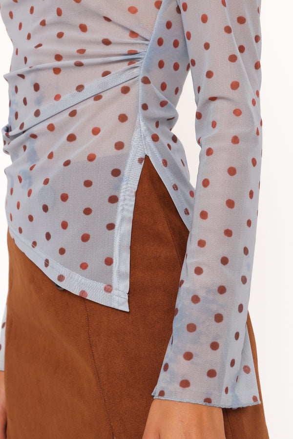 Petal and Pup USA TOPS Annora Asymmetrical Mesh Top - Blue Dot